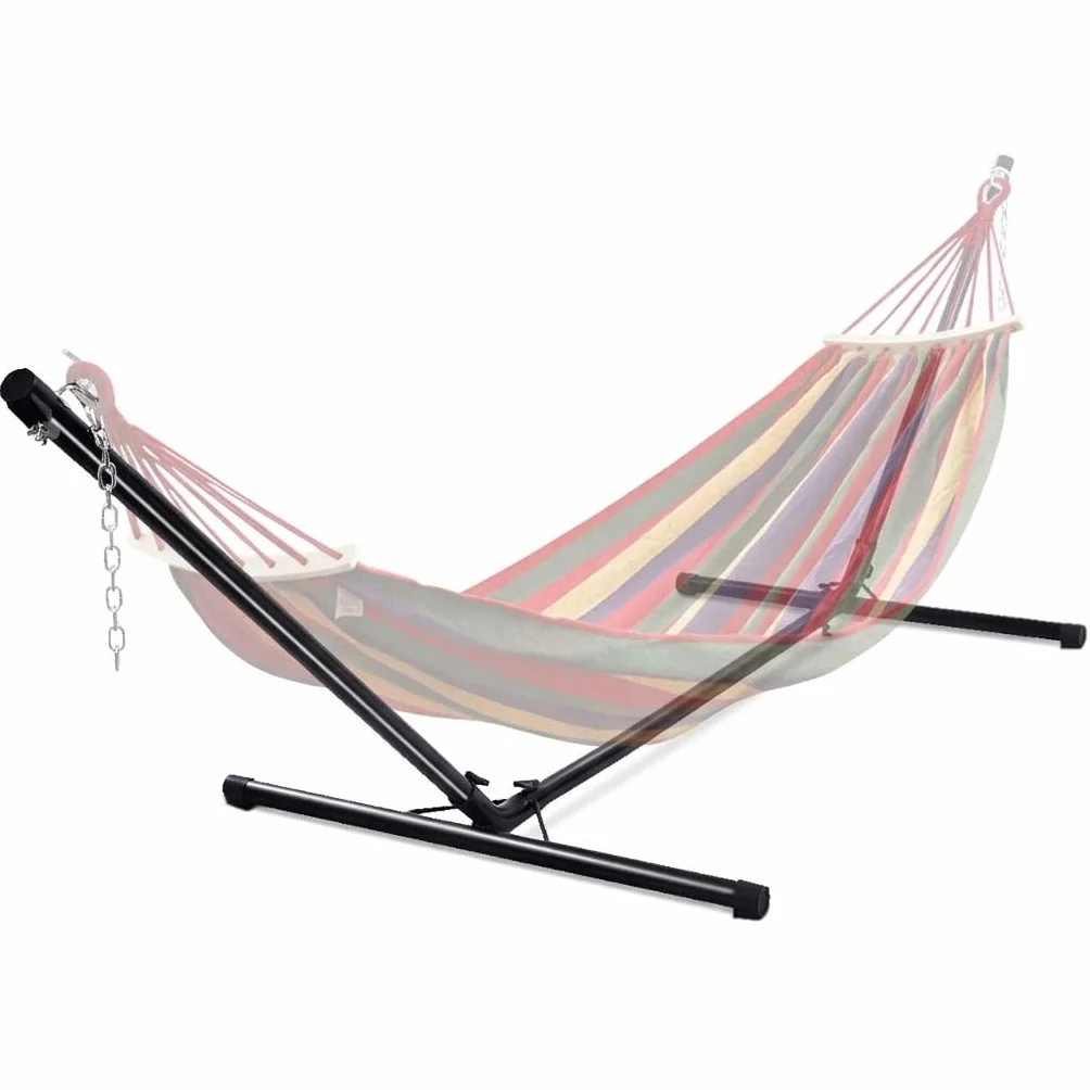 GOPLUS Support de Hamac Universel Patio Portatif Charge Maximale 150 KG Matière en Fer Robuste avec Chaîne de Suspension 325 x 100 x 106 CM Noir pour Jardin Camping Balcon