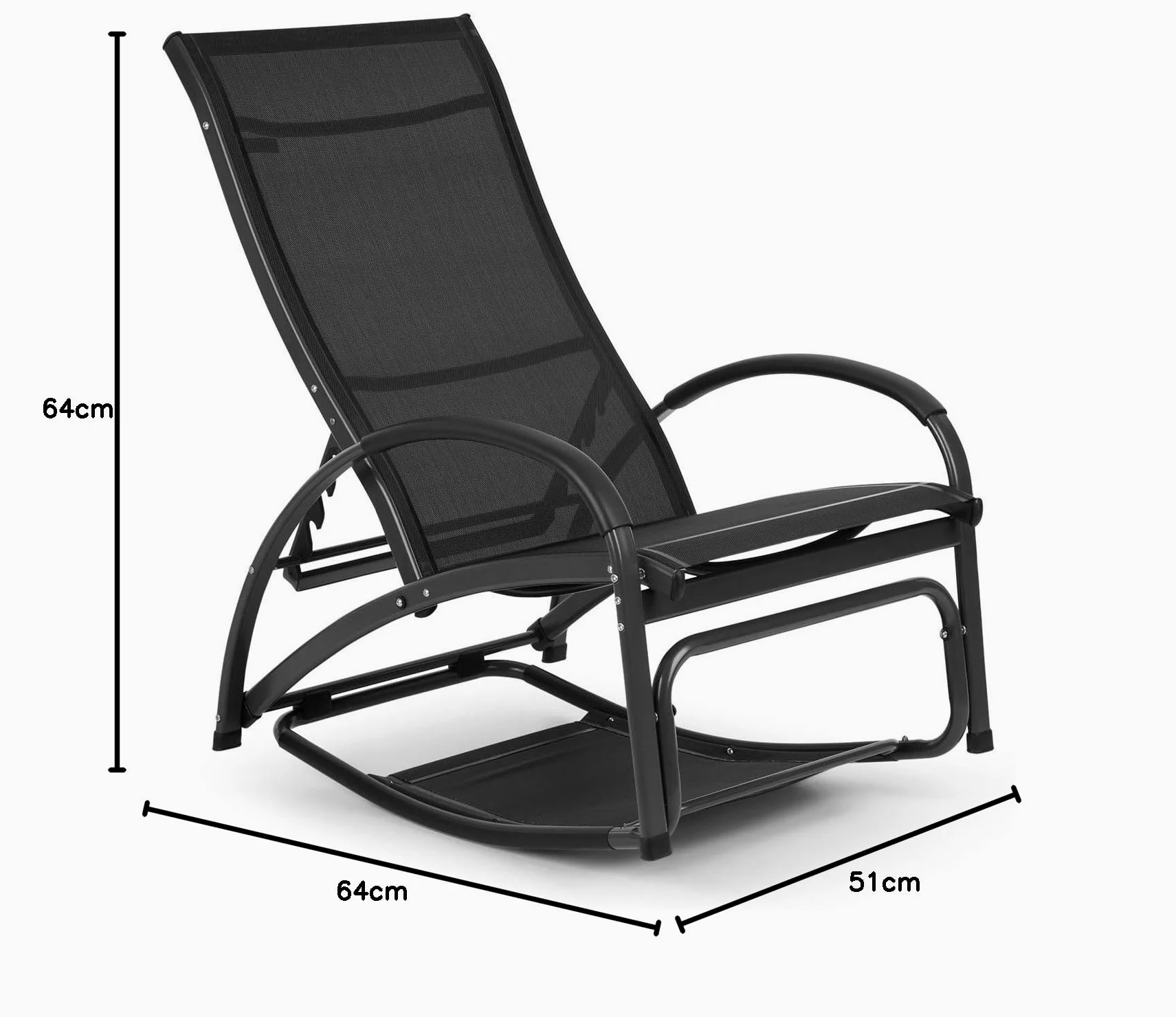 blumfeldt Beverlywood - Chaise Longue, Fauteuil à Bascule, Facile à Nettoyer, Cadre en Aluminium, Design Ergonomique, Comfort Mesh Respirant, 4 Positions, Noir