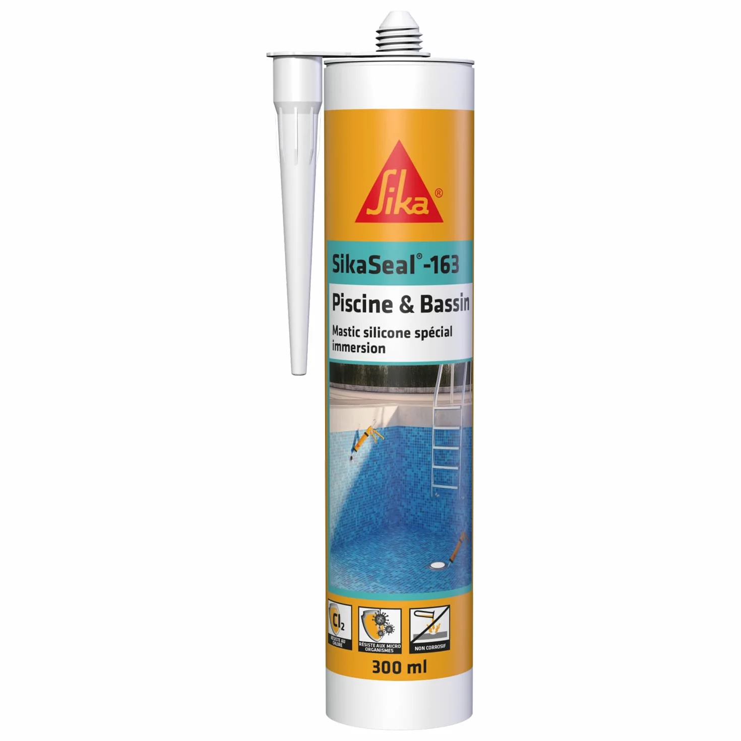 Sika SikaSeal-163 Mastic Silicone Piscine Blanc 300 ML Résistant Chlore