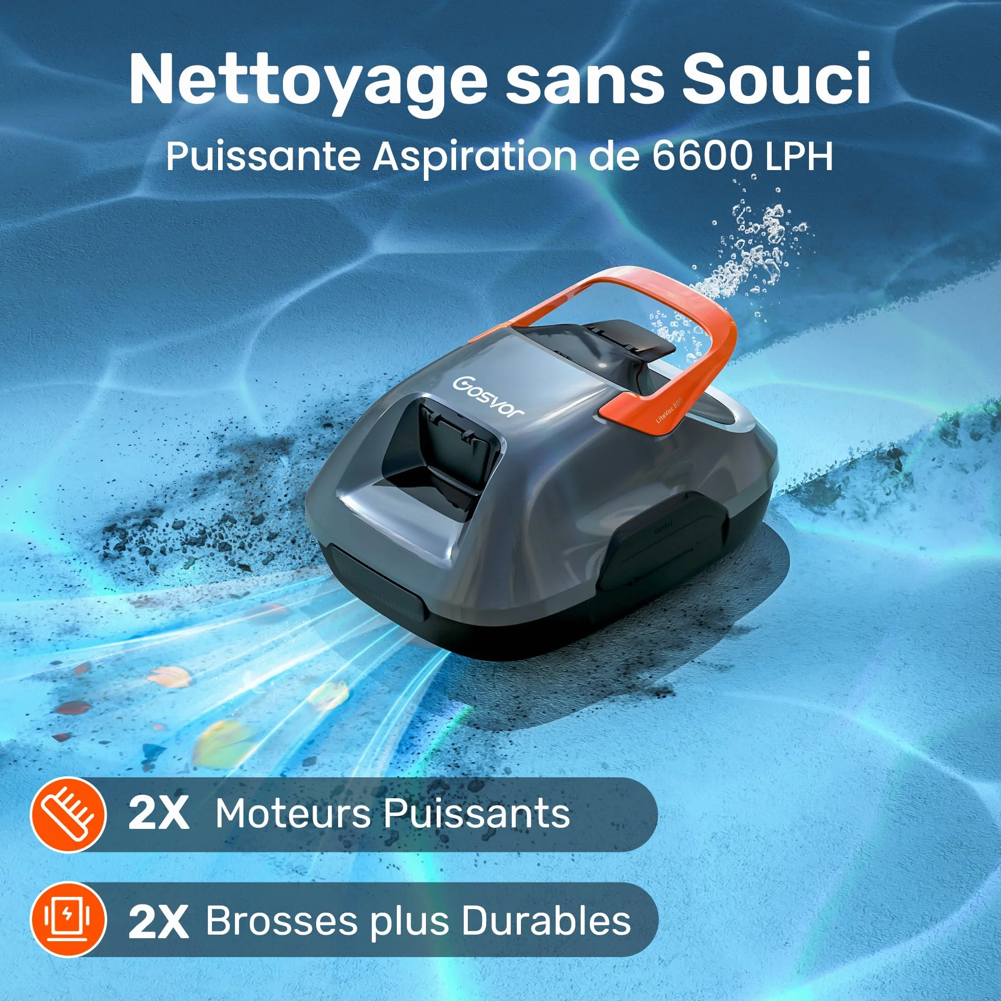 Gosvor Robot Piscine sans Fil, Aspirateur Automatique Piscine Hors Sol, 90 Min Autonomie, Retour Automatique, 80 m²