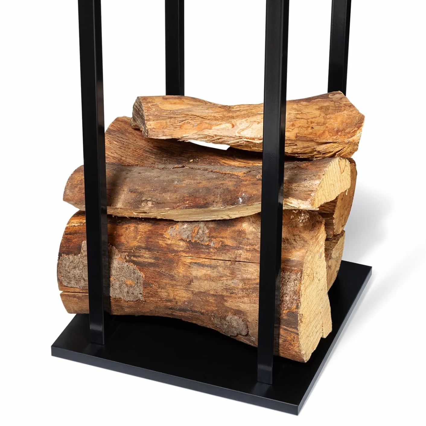 IDMarket - Range bûches Vertical Acier Noir avec étagère H.112 CM pour cheminée