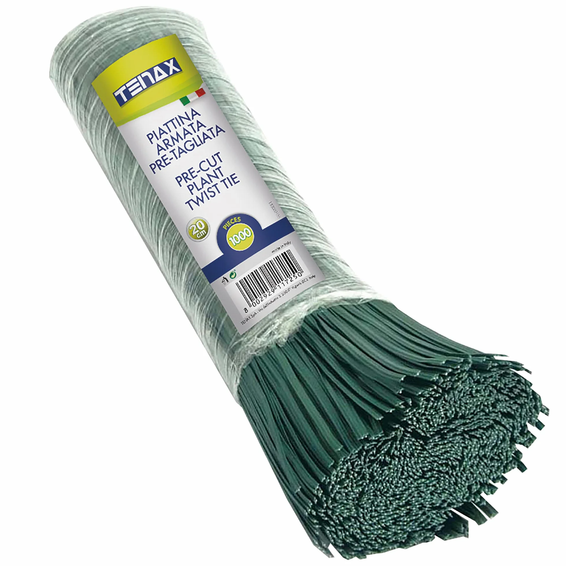 TENAX Liens en Plastique Armés et Prédécoupés, 20 cm, Couleur Verte, Paquet de 1000 pièces, Fil en Acier Recouvert de PVC pour Ligatures, Plantes et Fleurs, Fermetures de Sacs et Paquets