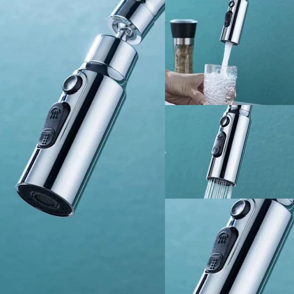 Tête de Pulvérisation de Robinet de Cuisine 3 Modes Brise Jet Embout avec Aérateur Douchette Évier 360 Degrés Argent