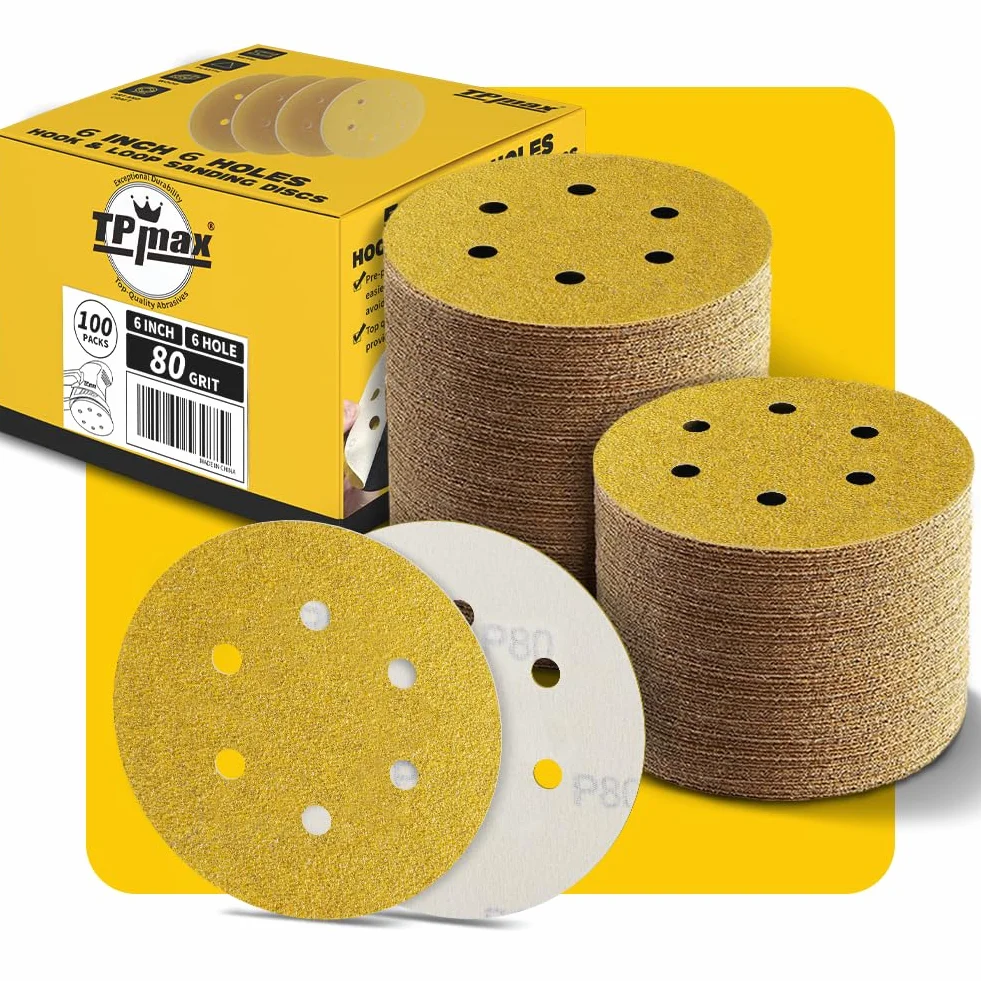 Disques Abrasifs Auto-agrippants 150mm 6 Trous 100 Pièces Grain 80 Ponceuse Orbitales