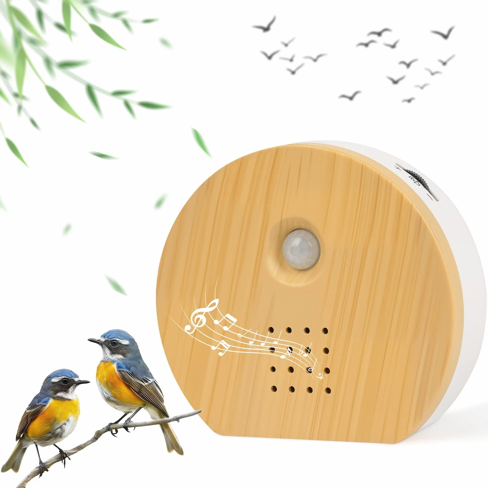 HOTUT Boîte À Sons d'oiseaux, Boîte de Sons Naturels, Détecteur de Mouvement, Gazouillis d'oiseaux, Boîte à Sons Naturels, Source de Forêt, Chant D’Oiseau avec Support Mural