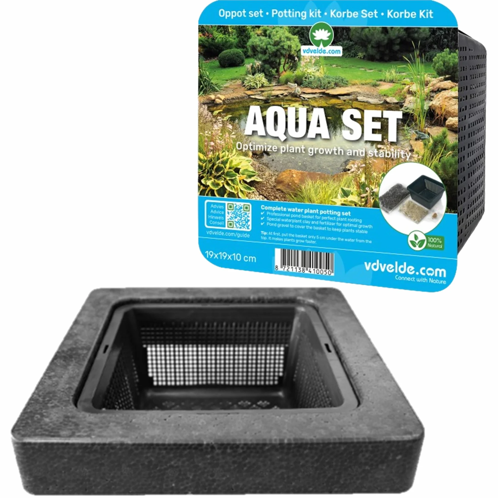 Vdvelde - Île Flottante pour Bassin 25x25 cm - Anneau de Plantation Kit Complet sans Plantes - avec Panier, Substrat, Engrais & Gravier - pour Nénuphars & Plantes de Marais