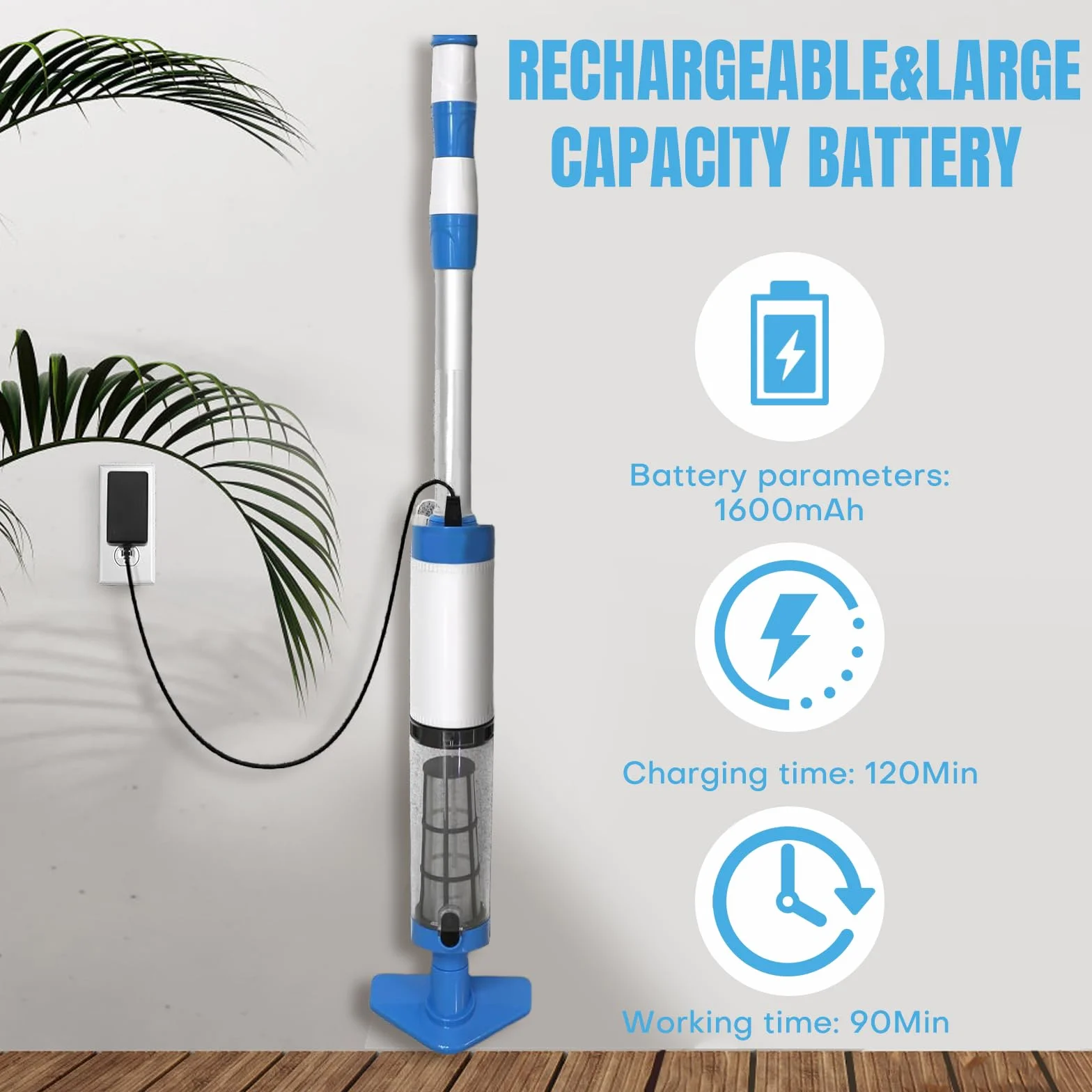 3 en 1 Aspirateur de Piscine sans Fil, Nettoyeur Électrique à Batterie Rechargeable, Aspirateur Piscine pour Spa, Bain à Remous, Piscine Hors-Sol et Piscine Enterrée