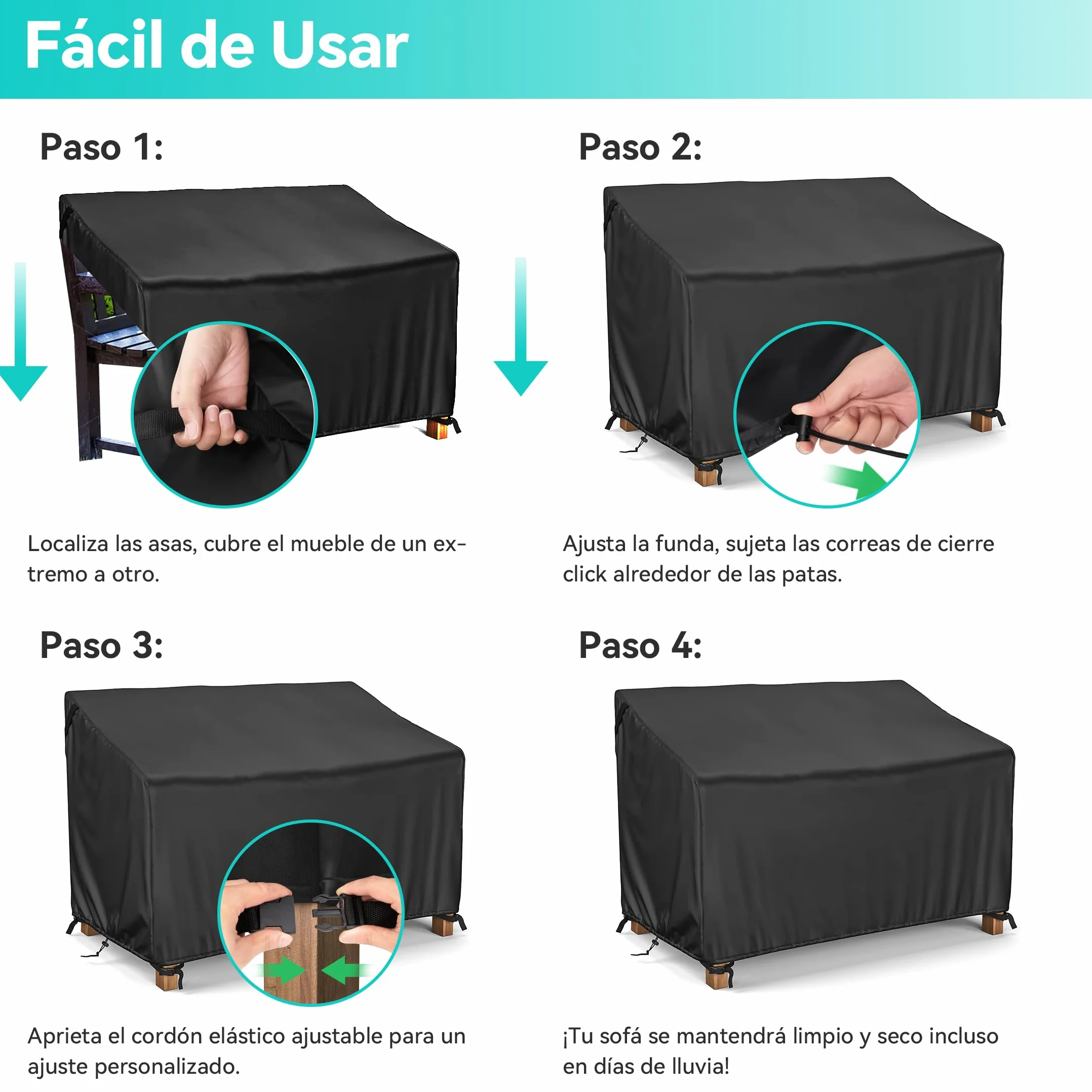 Housse de Banc de Jardin Extérieur 600D Oxford Imperméable Anti-UV Coupe-Vent pour Canapé 2 Places (147x83x78/55cm)