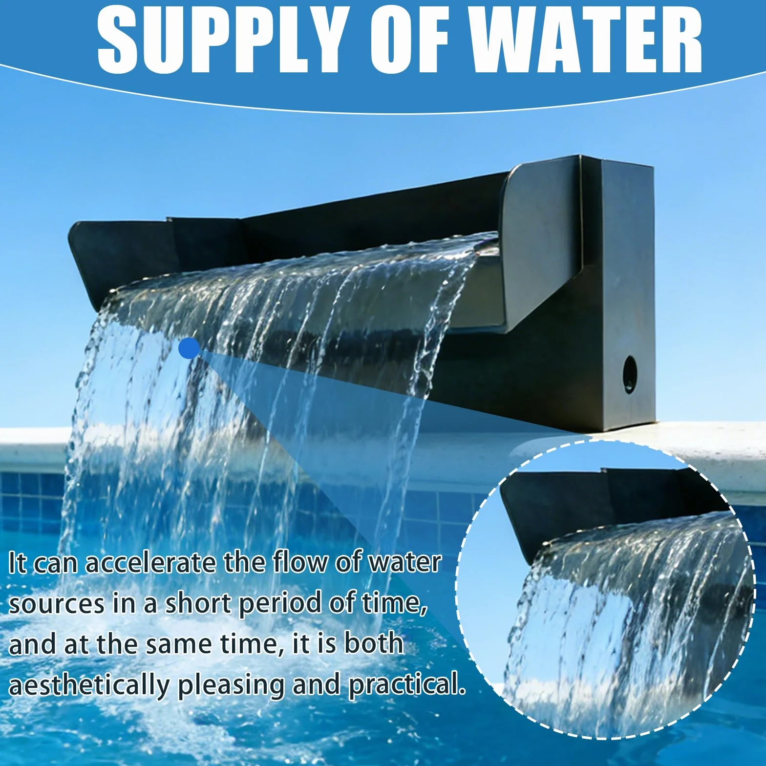 Cascade pour Bassin de Jardin 30 cm Acier Inoxydable Fontaine Décorative Extérieur sans Pompe