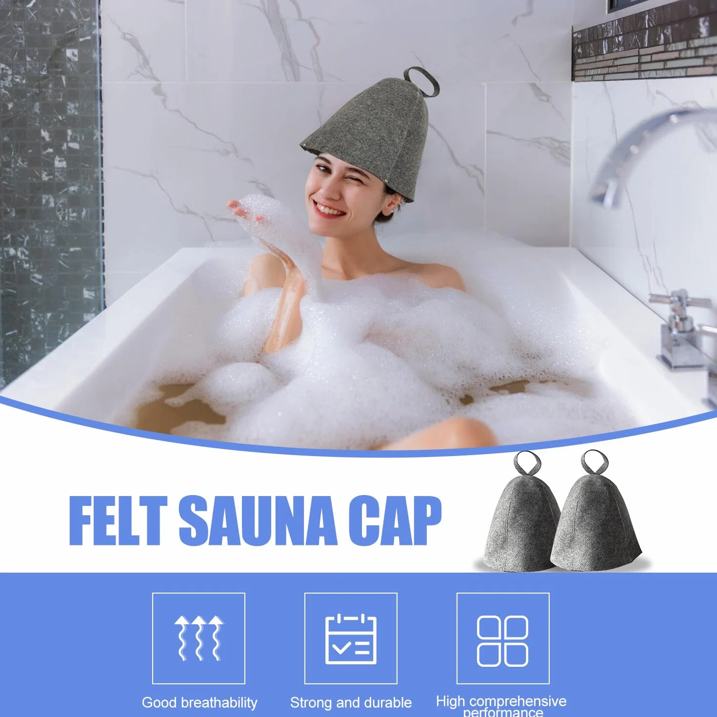 Lot de 4 chapeaux de sauna en feutre de laine contre la chaleur Gris