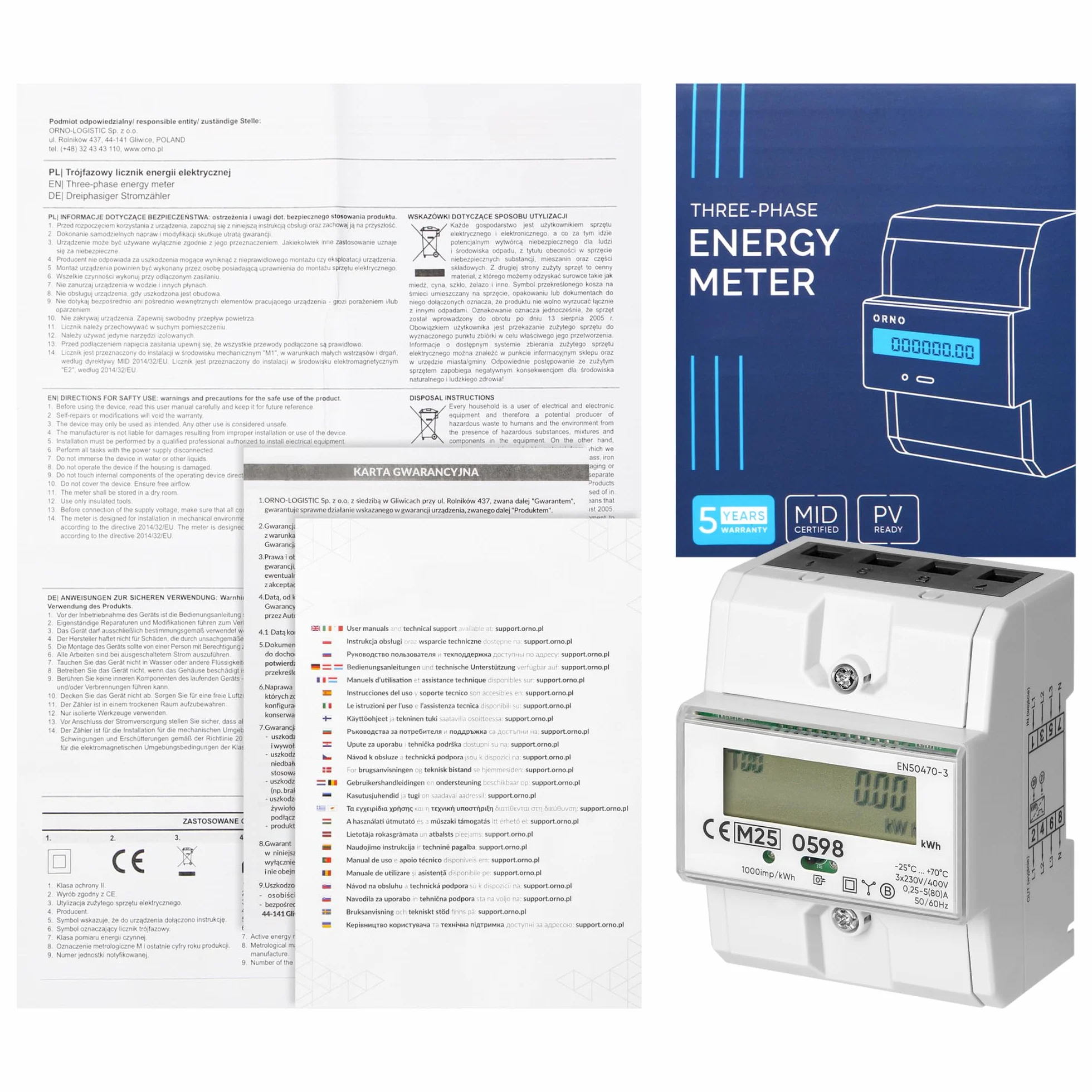 Compteur Electrique Triphasé 80A MID 230V/400V Écran LCD Rail Din 4,3 Module
