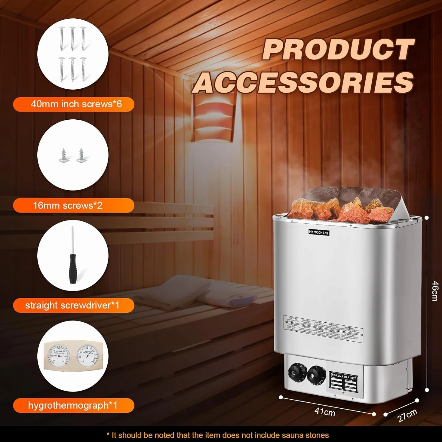 Mxmoonant Poêle électrique pour sauna 6kW max. 9 m³ avec hygrothermographe