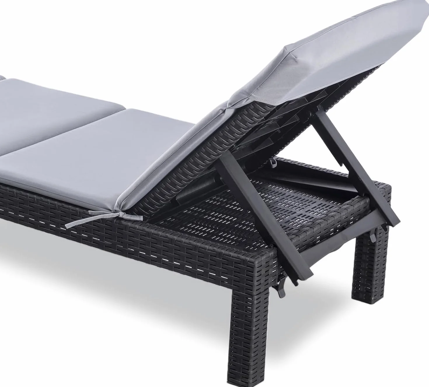 BOLLI Lot de 2 Chaise Longue Jardin Résine Imitation Rotin Tressé Coussin Confort Inclus Dossier Réglable Gris Sparkle