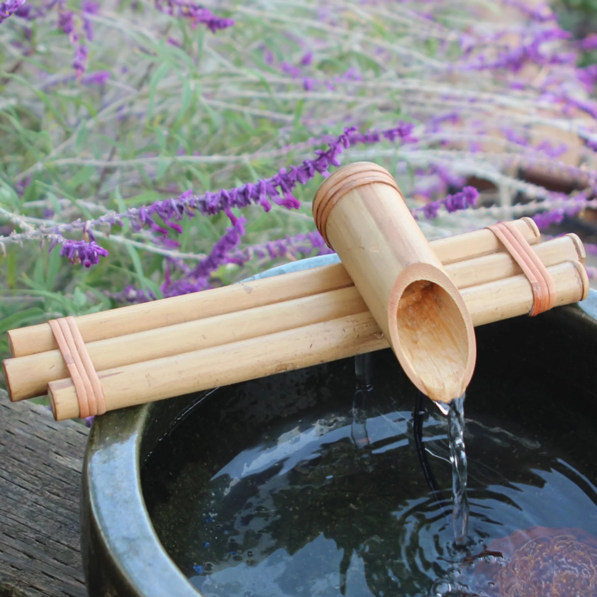 Kit Fontaine à Eau Zen Bamboo - Fontaine Trois Bras 30 cm Résistant aux Fissures pour Oasis DIY