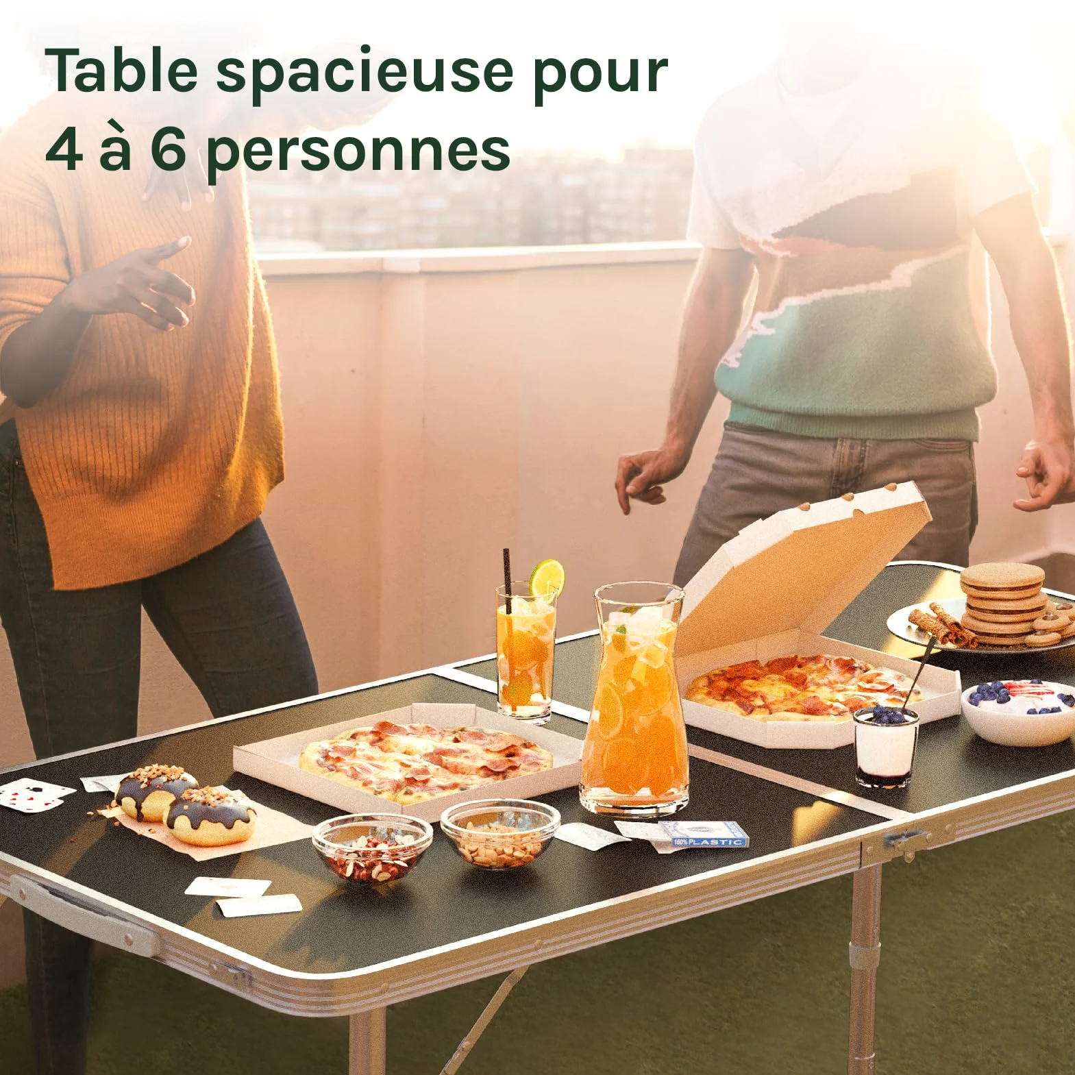 WOLTU Table de Camping Pliante en Aluminium MDF Noir réglable en Hauteur