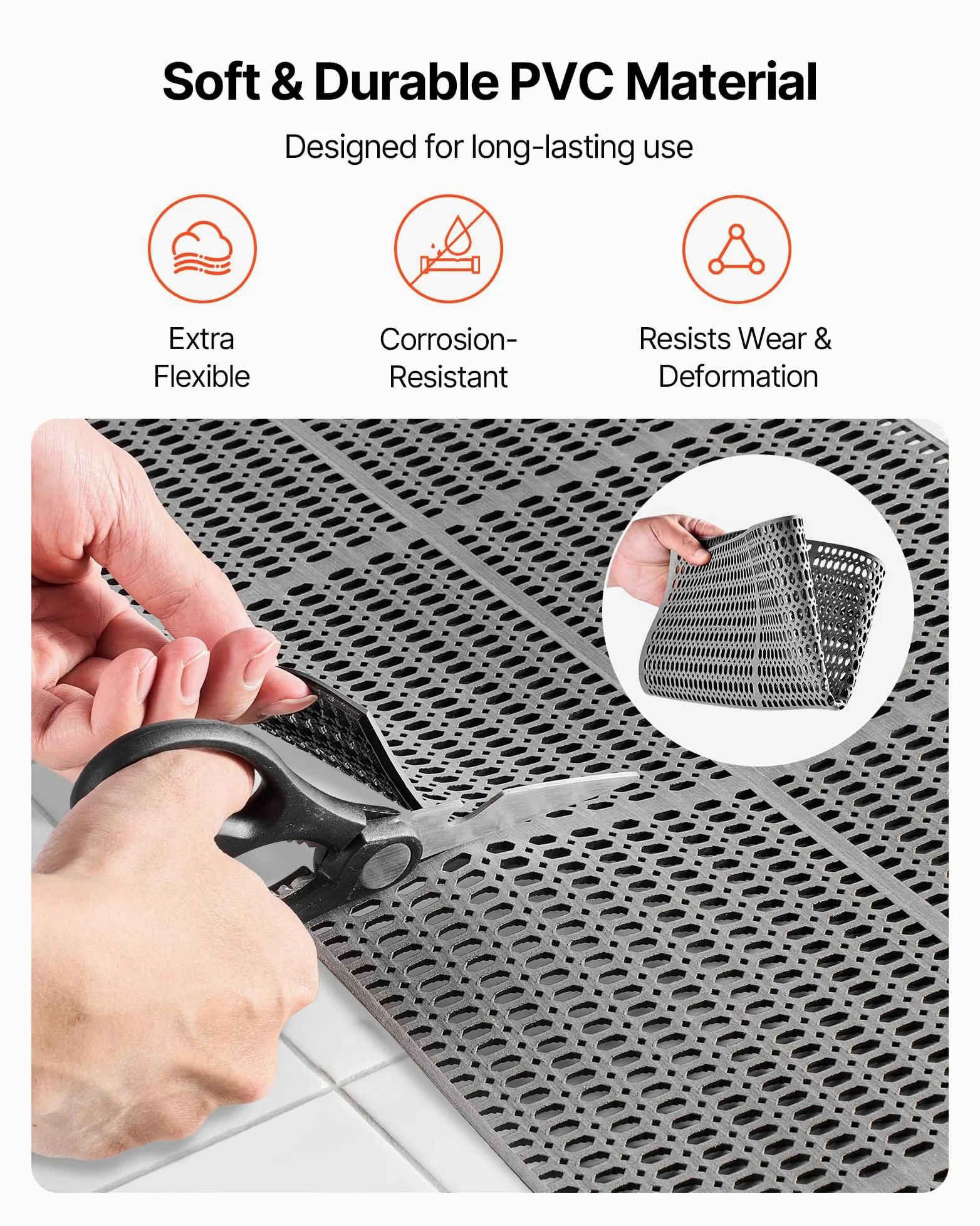 VEVOR Tapis de Drainage Antidérapant 90x1500 cm, Caillebotis Piscine en PVC, Revêtement de Sol pour Zones Humides Restauratoin Piscine Terrasse Salle de Bain, Tapis Antifatigue Drainant en Rouleau