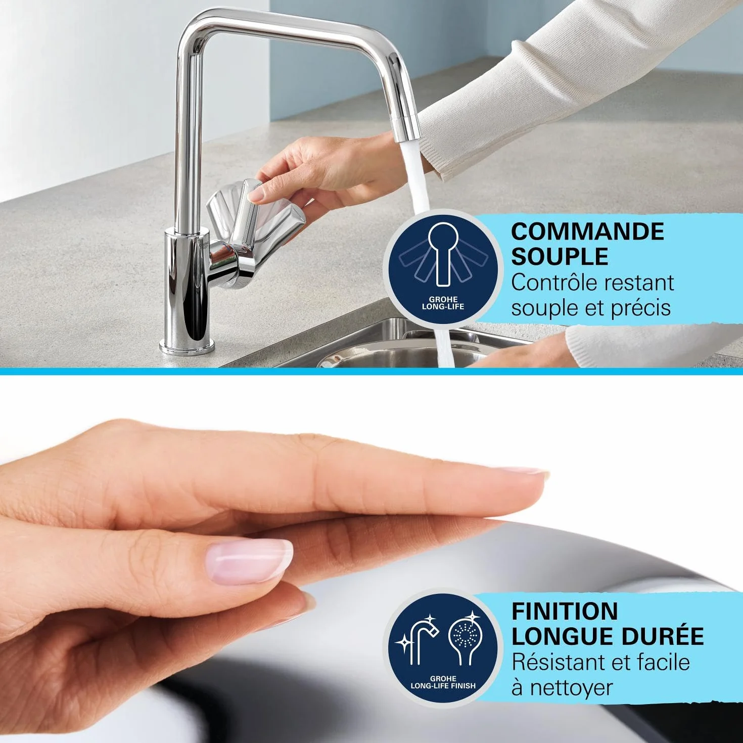 GROHE Start Flow Robinet de cuisine évier pivotant 360° Supersteel