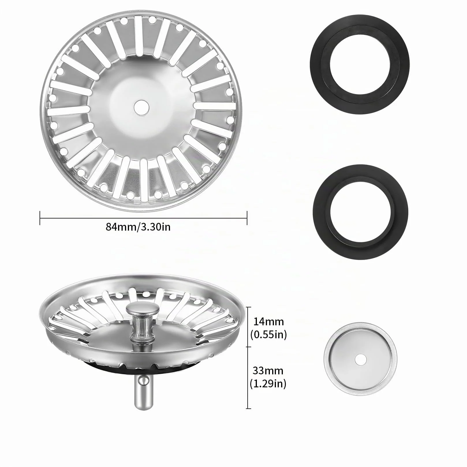 HUAERSICO Bouchon évier Cuisine 84mm Filtre INOX Joints Rechange