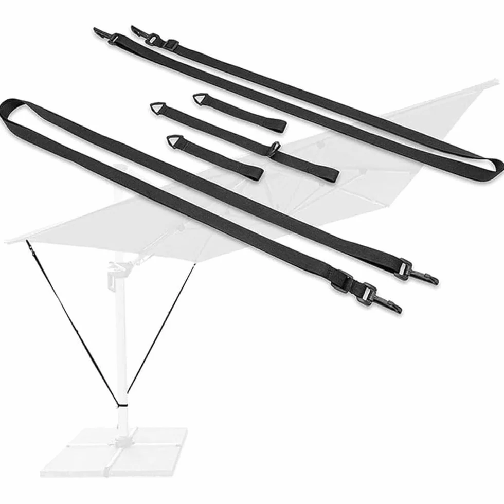 YKNIUFLY 5 Pièces Vent pour Parasol déporté, avec Mousquetons, Fixation Réglable Universelle, Vent Résistant Aux Intempéries pour Terrasse, Jardin ou Plage, Crochets en Plastique – Noir