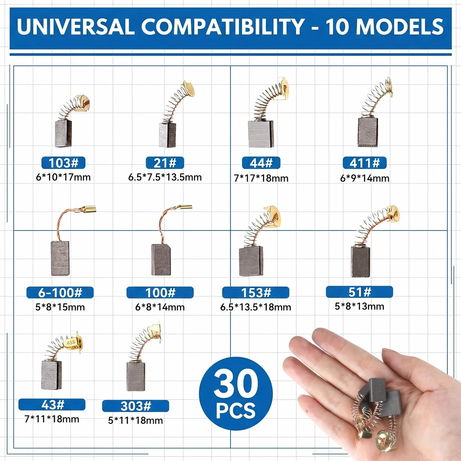Lot De 30 Balai Charbon Universels, Charbon Moteur Electrique Pour Perceuses, Scies, Meuleuses