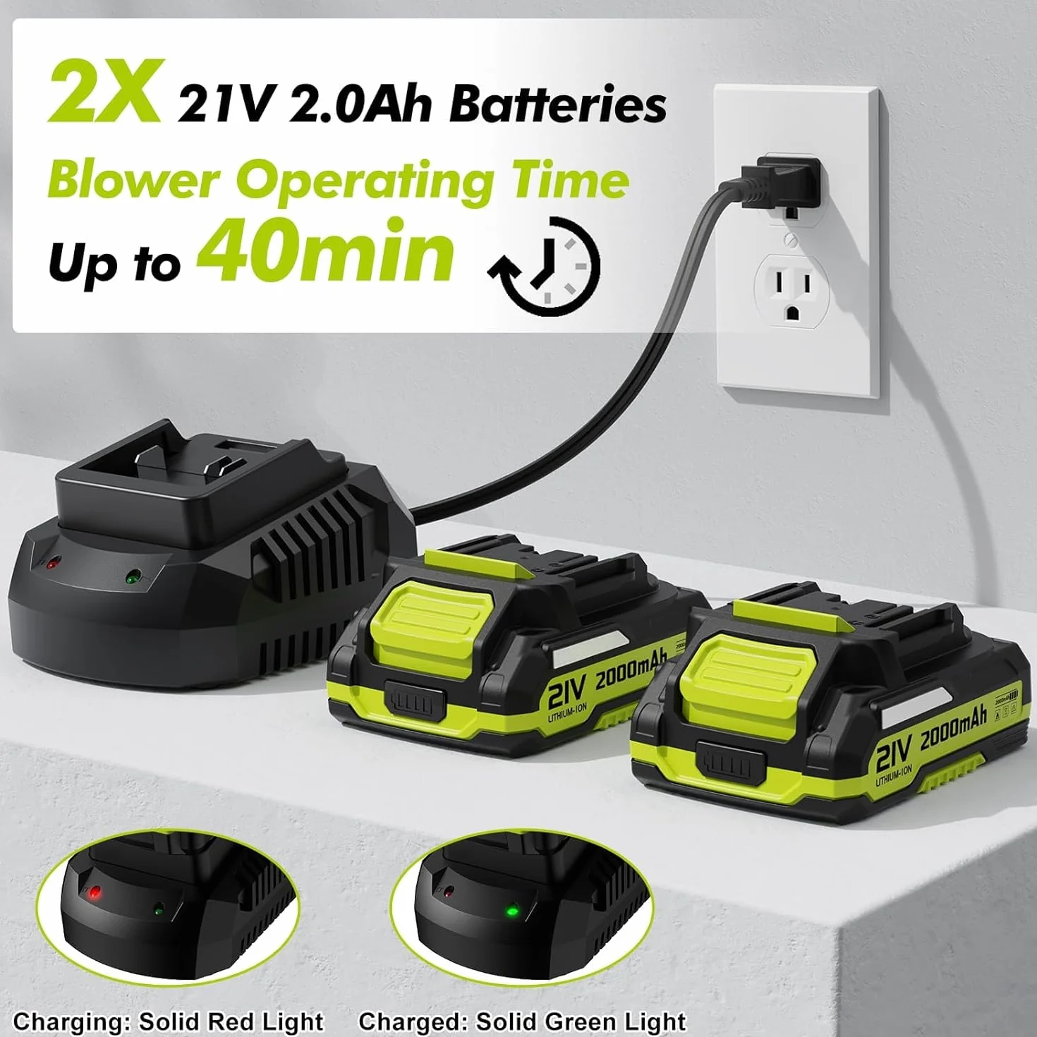 Souffleur de Feuilles sans Fil 21 V 4,0 Ah 3000 W 2 Modes de Vitesse