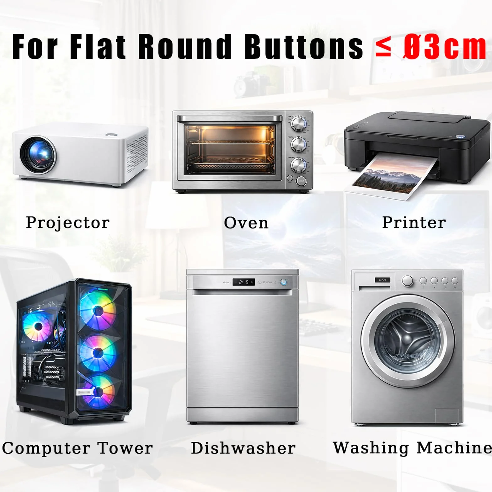 Cache Interrupteur Métal Lot de 2 – 360° Rotatif 150° Rabattable – Compatible Boutons Ronds ⌀<3cm – Autocollant sans Trace – PC Lave-Linge