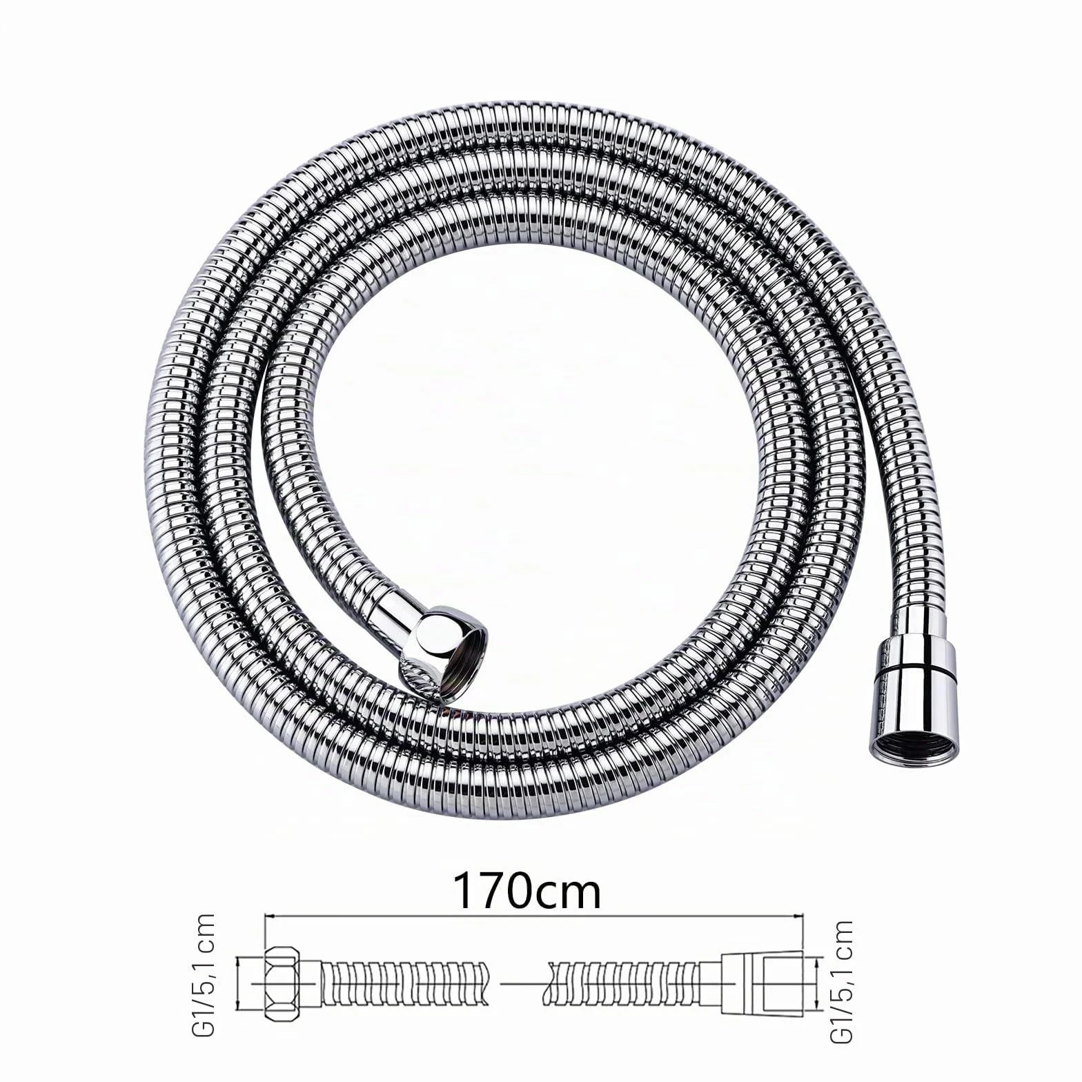 Ibergrif Flexible Douche 1,7m Acier Inoxydable Anti-Torsion Anti-Pliure G1/2" Chrome Argentée