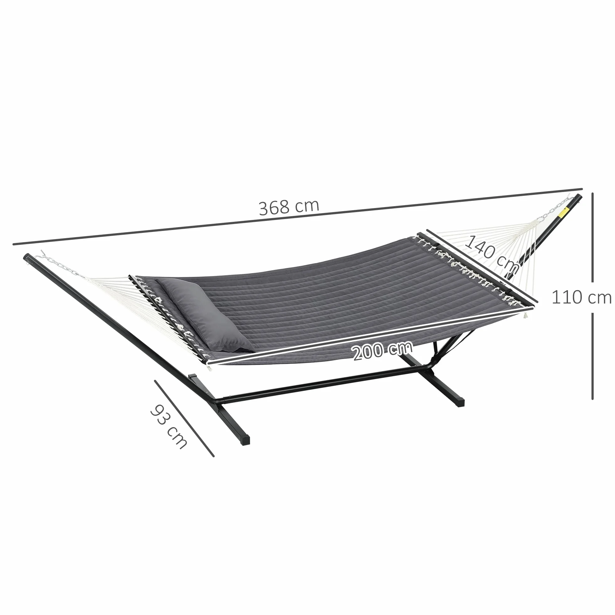 Outsunny Hamac sur Pied avec Oreiller, Support Acier, Barres d'écartement, Camping Plein air, Plage, Gris foncé