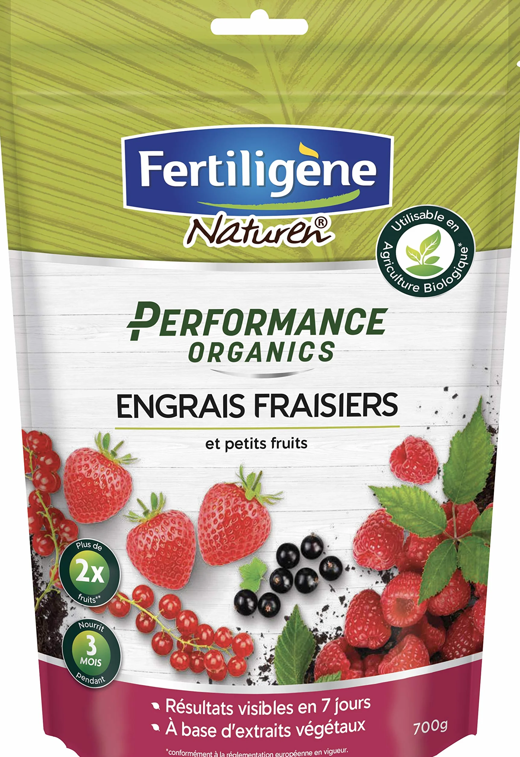 FERTILIGENE NATUREN POEFR7 - Engrais Granulés Performance Organics Fraisiers, Petits Fruits UAB 700 g - Résultats dès 1 semaine - Récoltes x2 - Extraits végétaux enrichi en guano marin - Pour 14m²