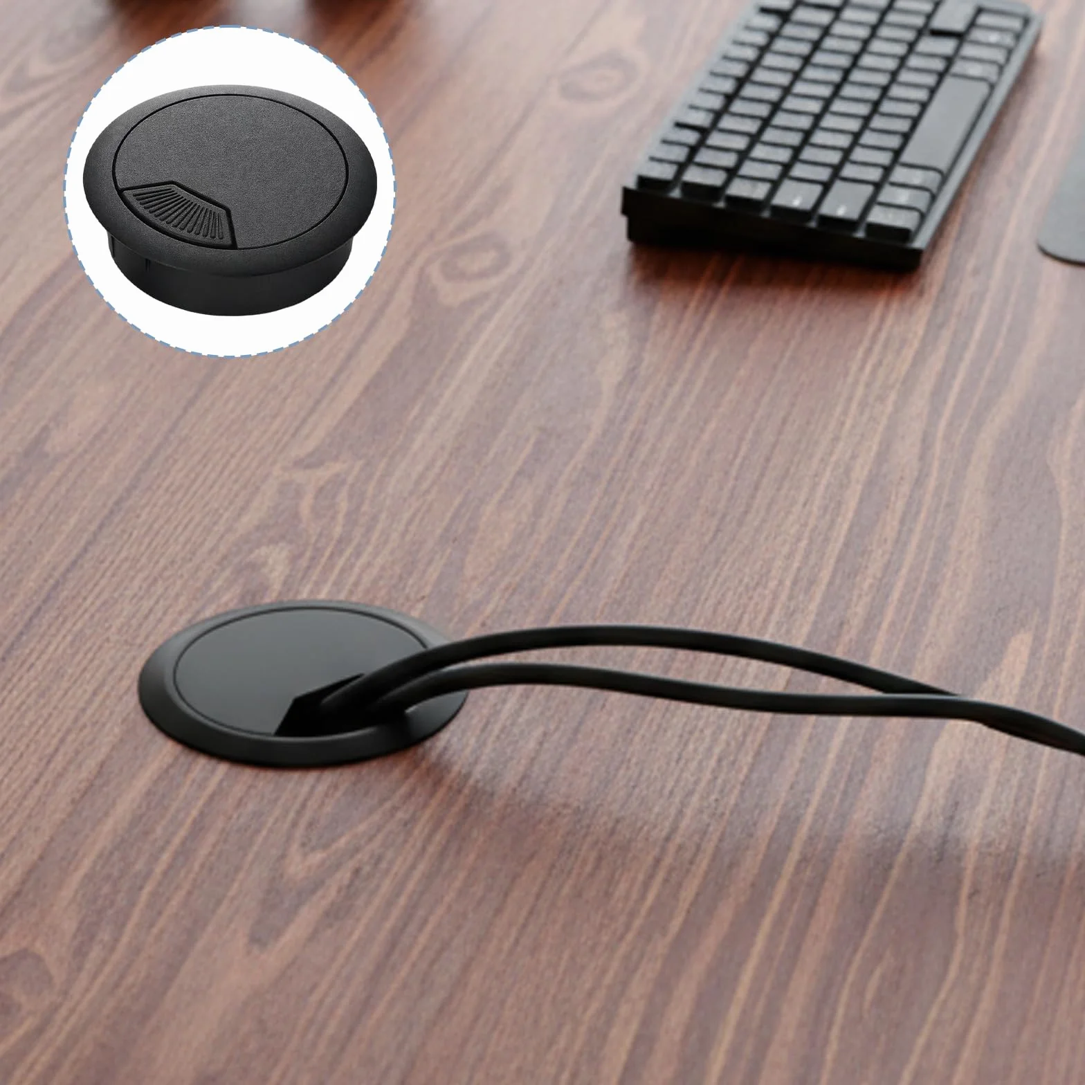 Menibeuty Passe Cable Bureau 60mm 6 Pièces Cache Cable Bureau Noir