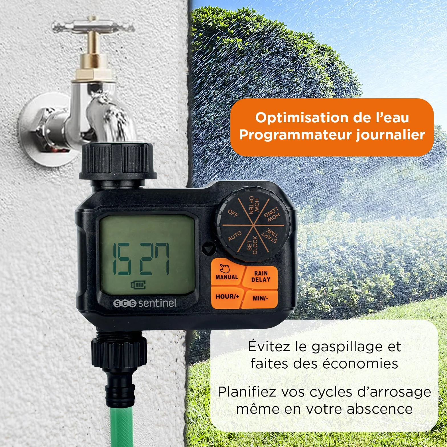 SCS Sentinel Programmateur d'Arrosage Extérieur Compact 122x64.9x118 mm Eau Froide Automatique