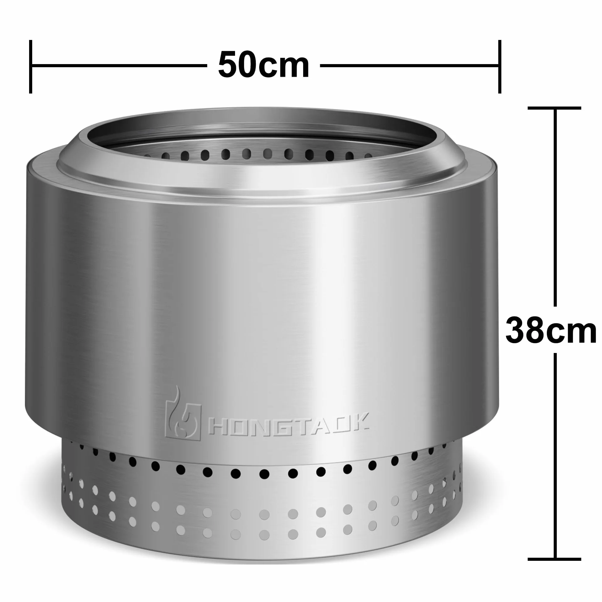 50 cm Brasero Exterieur, Foyer Portable sans Émission de Fumée, pour Camping Terrasse Extérieure, Bac à Cendres Amovible, Acier Inoxydable, Tisonnier de Feu et Sac Étanche