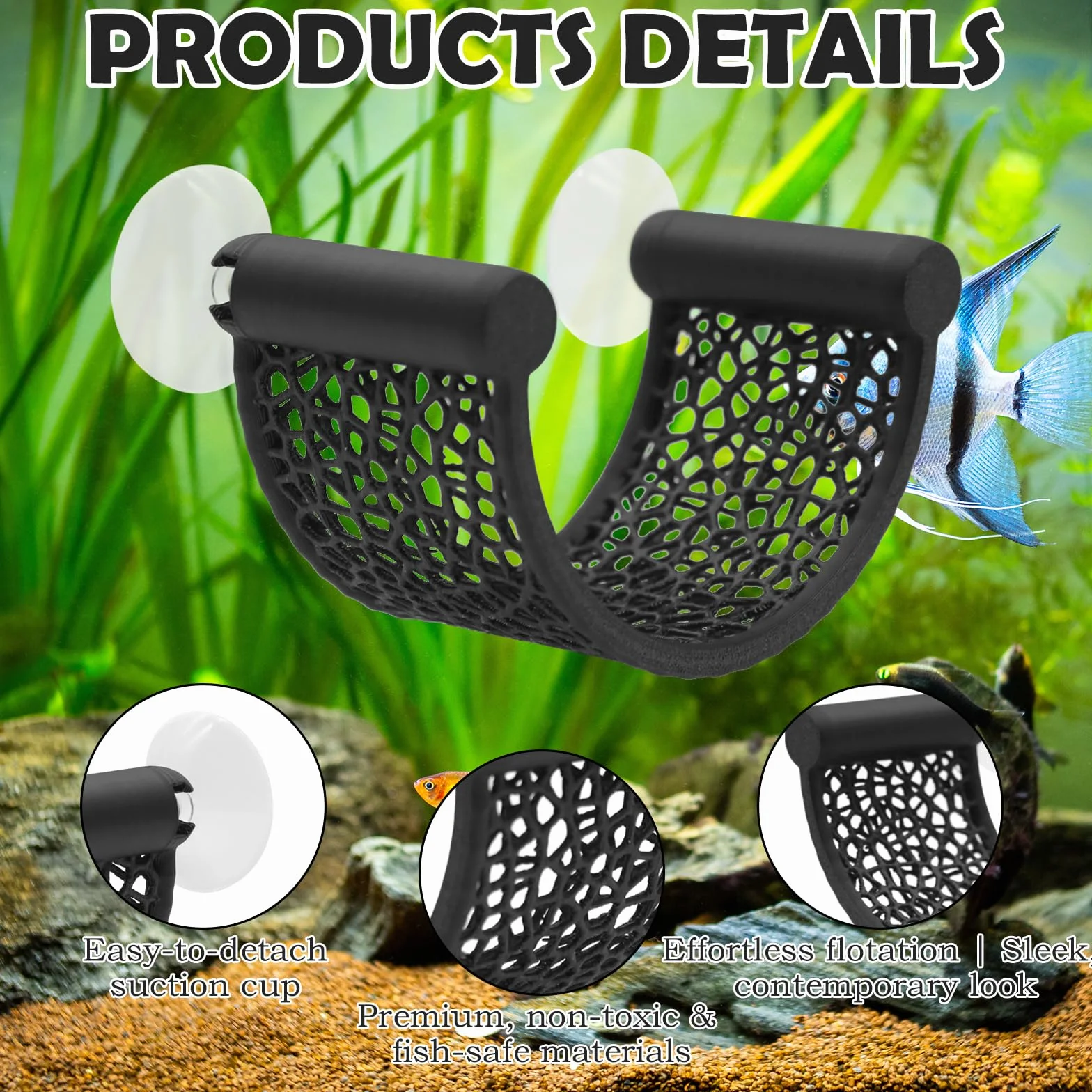 Lot de 1 hamacs pour Betta – Reposoir Flottant en Forme de U avec Ventouse – Décoration d'aquarium pour Petits bacs – Accessoires pour Aquariums de Table (Betta, crevettes) – Noir
