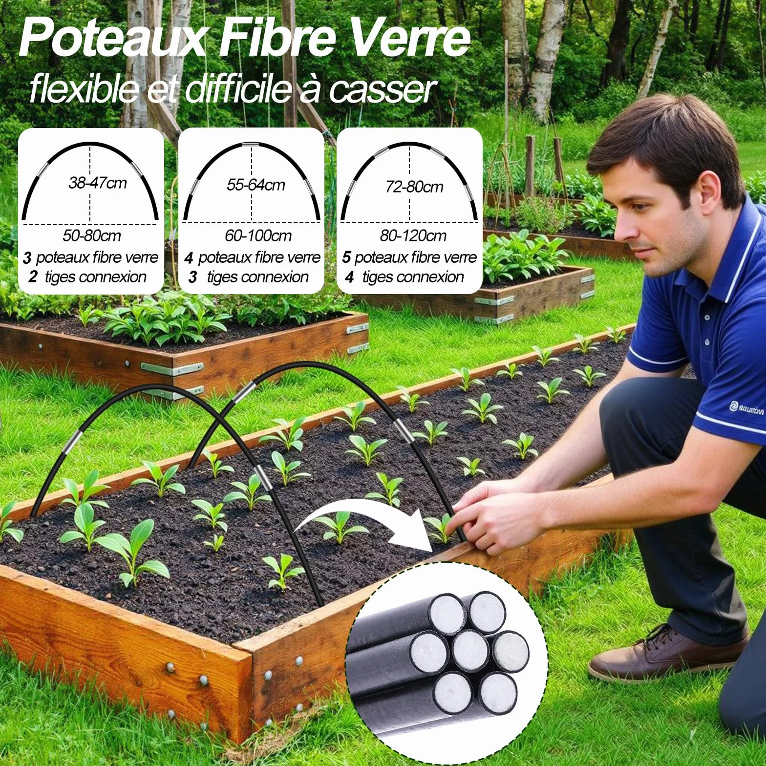 YADODO Arceau pour Serre Tunnel, 50 PCS Arceaux Serre de Jardin avec 30 Clips Kit de Maison de Cerceau De Jardin, Arceau de Jardin,Cerceau pour Serre de Jardin, Garden Arceaux pour Serre Tunnel
