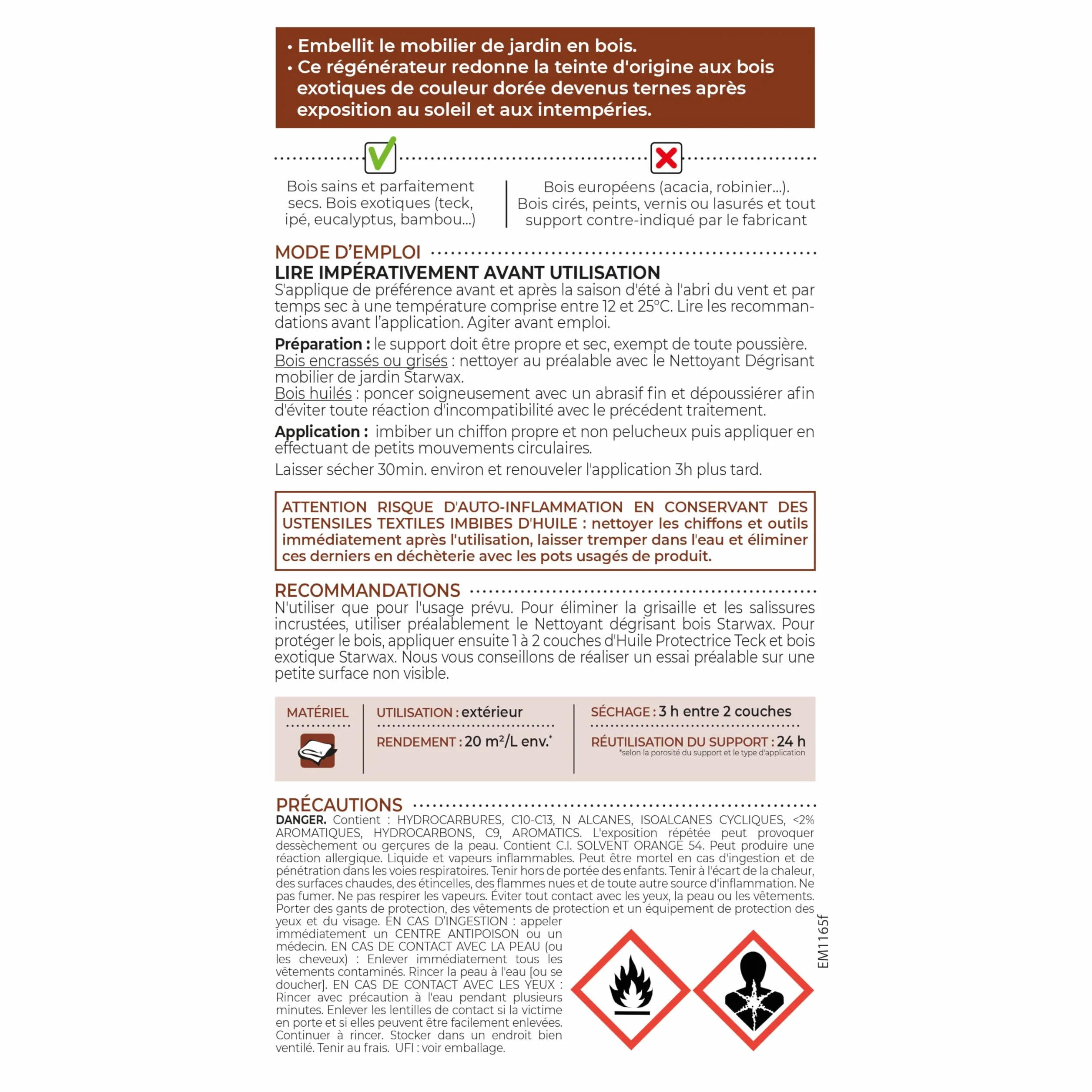 STARWAX Régénérateur Teck Bois Exotiques 500ml Jusqu'à 10m²