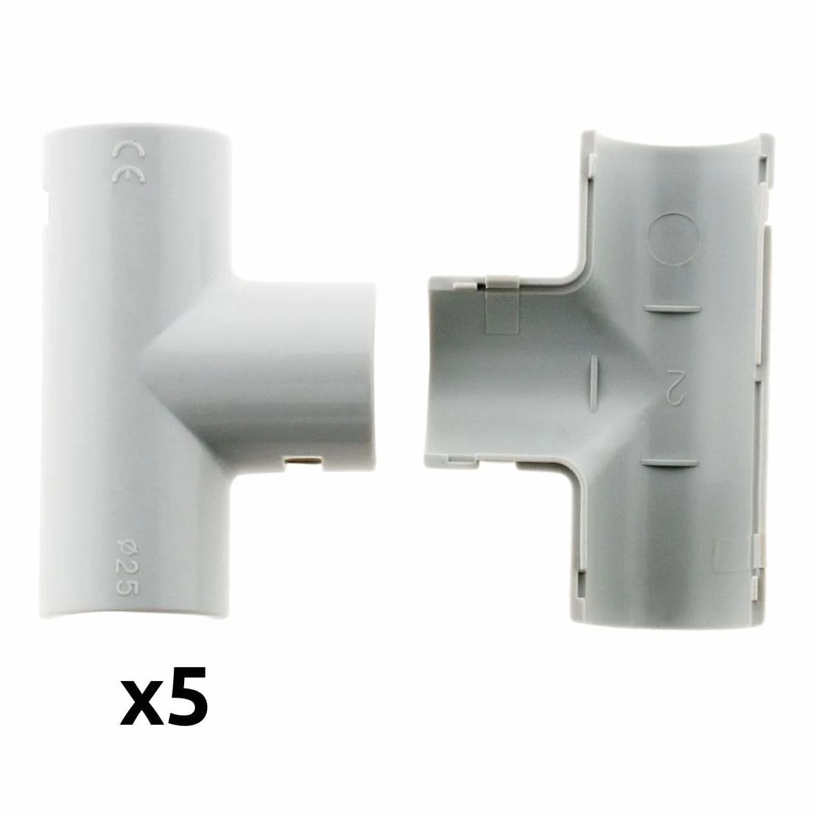 Zenitech Lot 5 Tés pour Tube IRL Ø25mm Gris