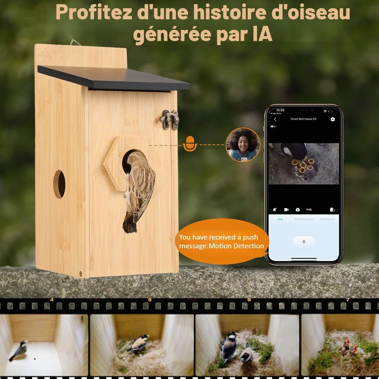 Nichoir à Oiseaux avec Caméra HD 4MP, Nichoir pour Jardin, Résistant aux Intempéries, WiFi 2,4G et Notification d'application, Surveillance de Nidification et d'éclosion, Enregistrement Automatique