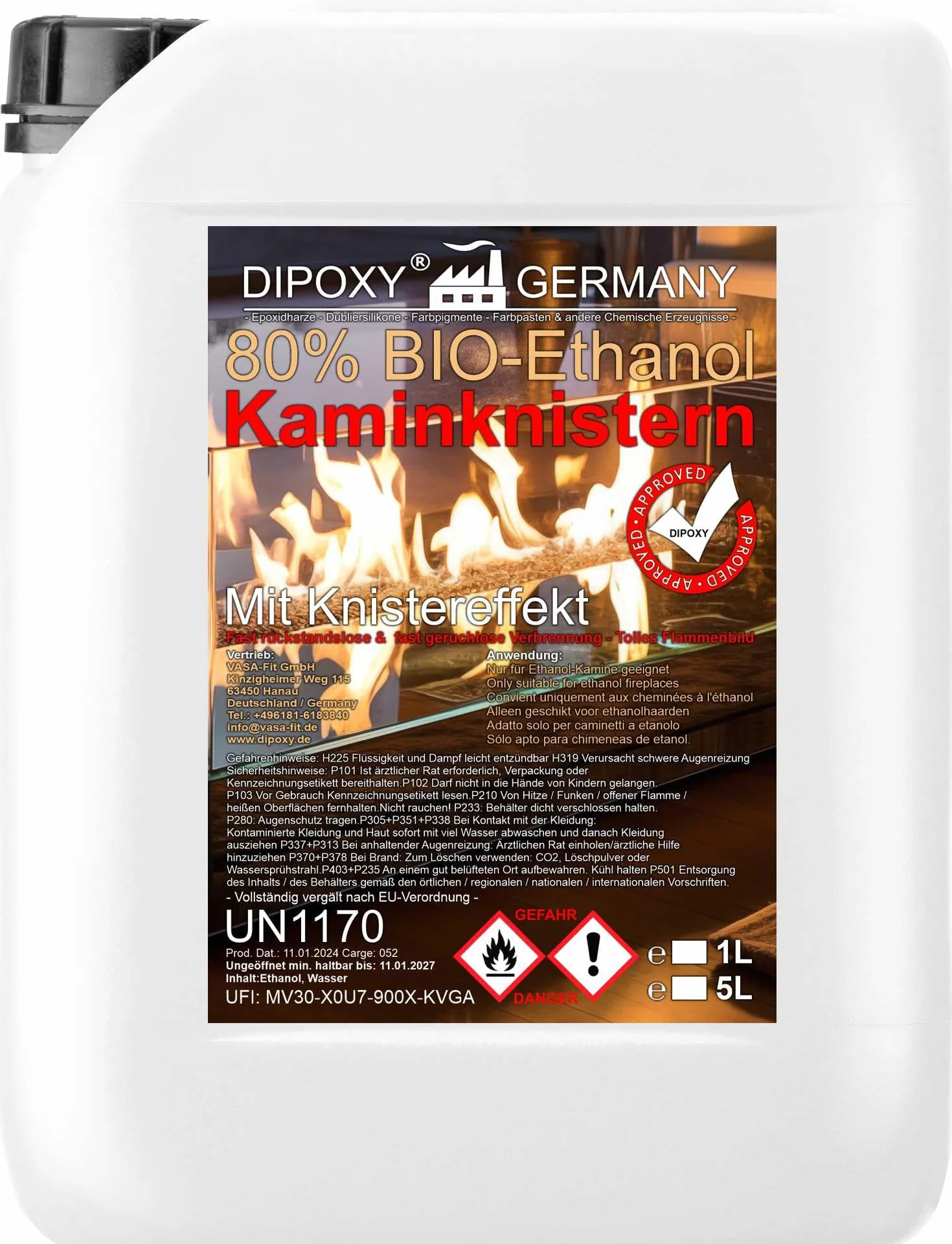 Bioéthanol 80% 5 L Effet Grillage Cheminée Feu Décoratif Intérieur Extérieur