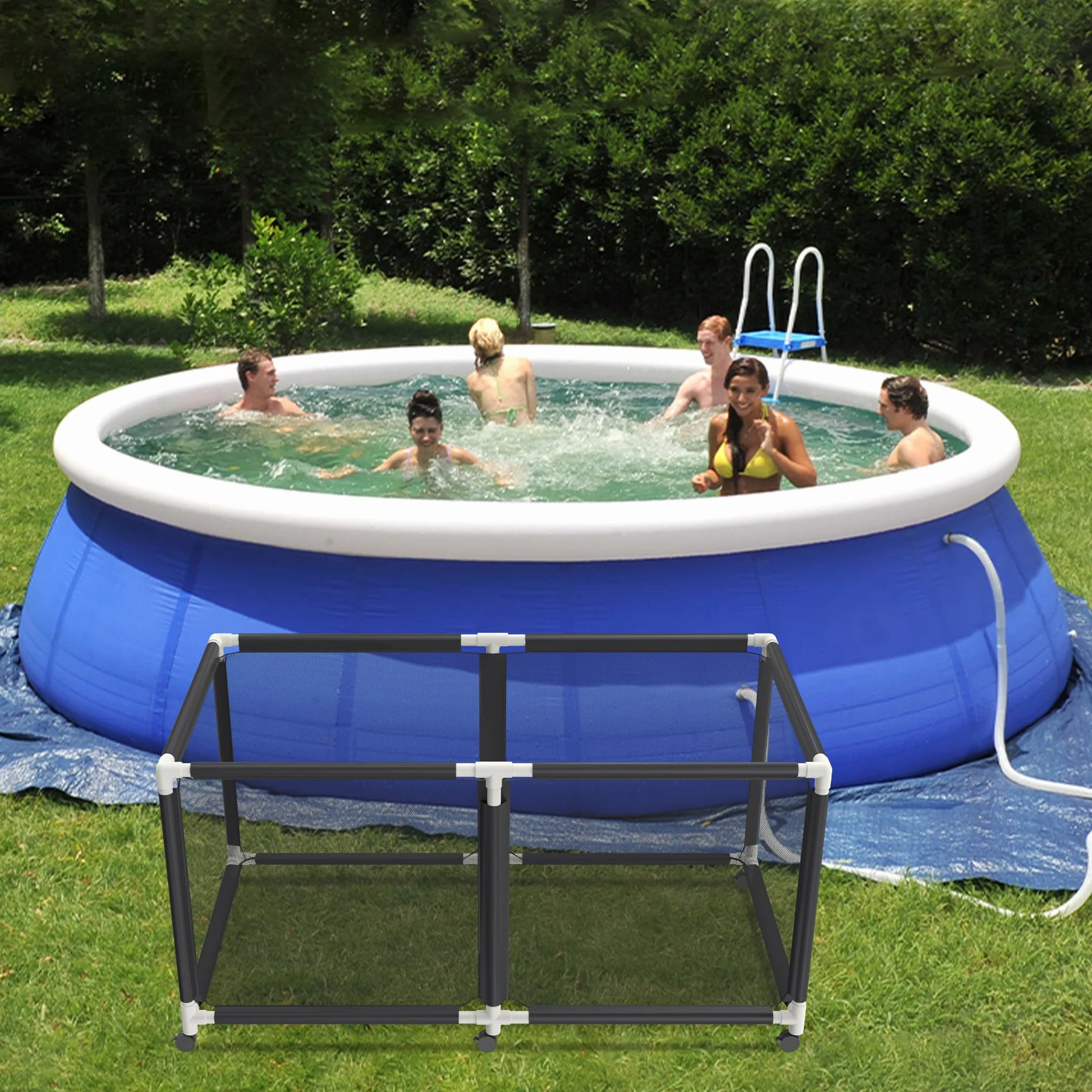 Aufun Boîte de rangement pour piscine organisateur filet jouets flotteurs serviettes