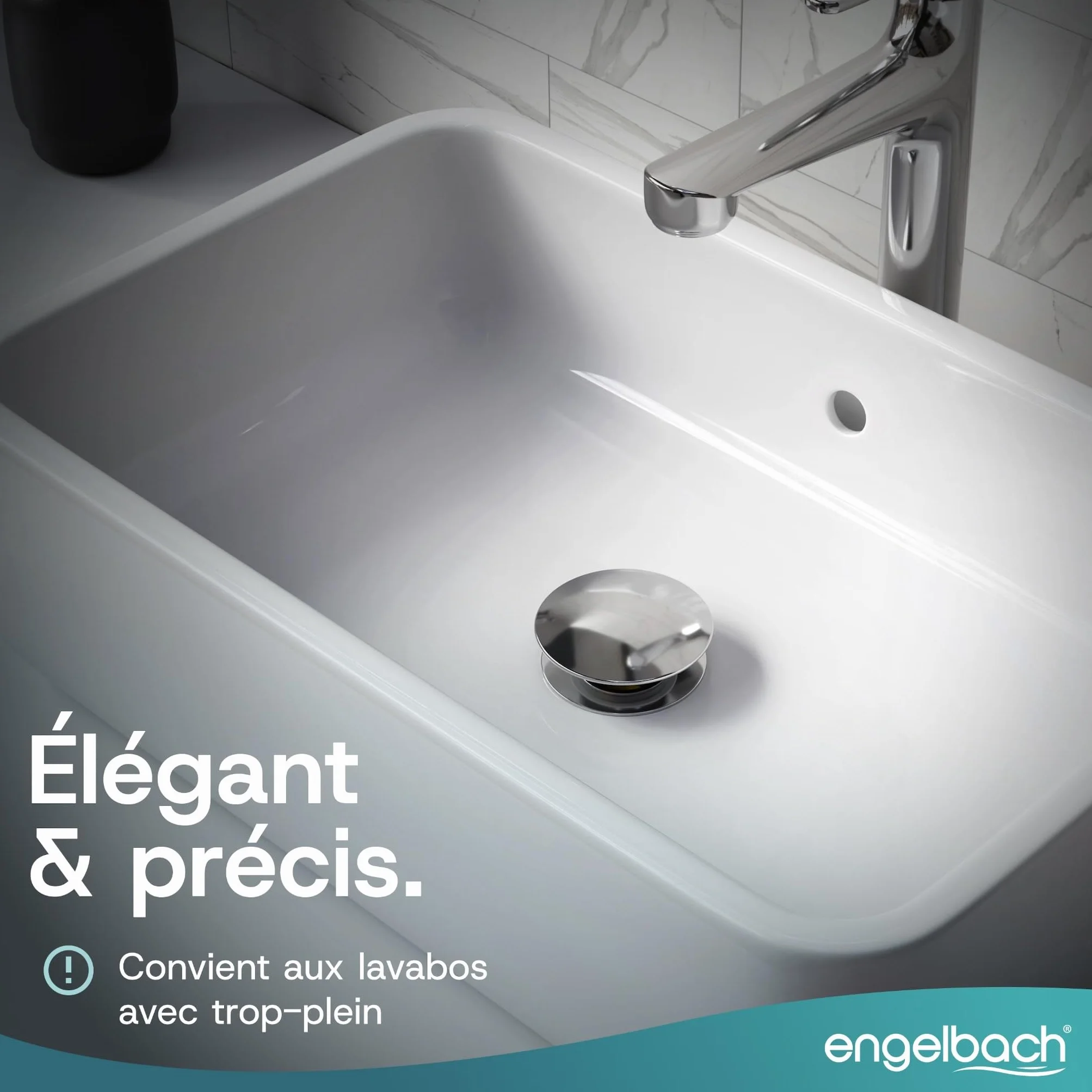 Engelbach Bonde de lavabo avec trop-plein Bouchon clic-clac 3 Joints Inclus Modèle Universel