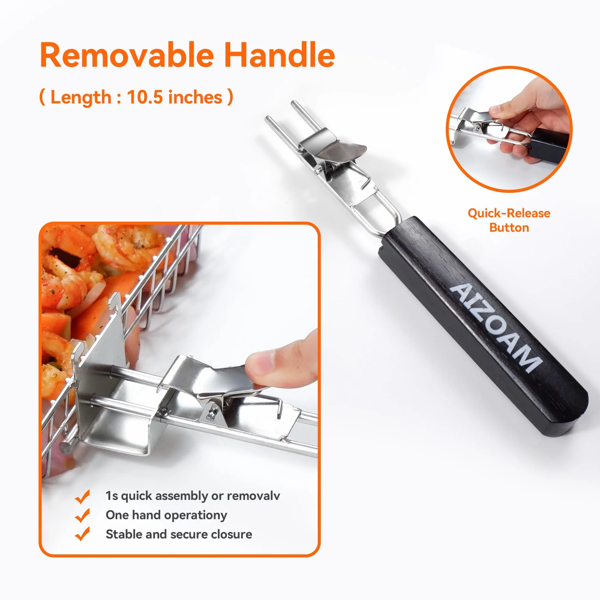 Panier de barbecue – Paniers de barbecue pour barbecue extérieur, grand panier de barbecue en acier inoxydable avec poignée amovible, support de barbecue portable pour poisson, idéal pour la