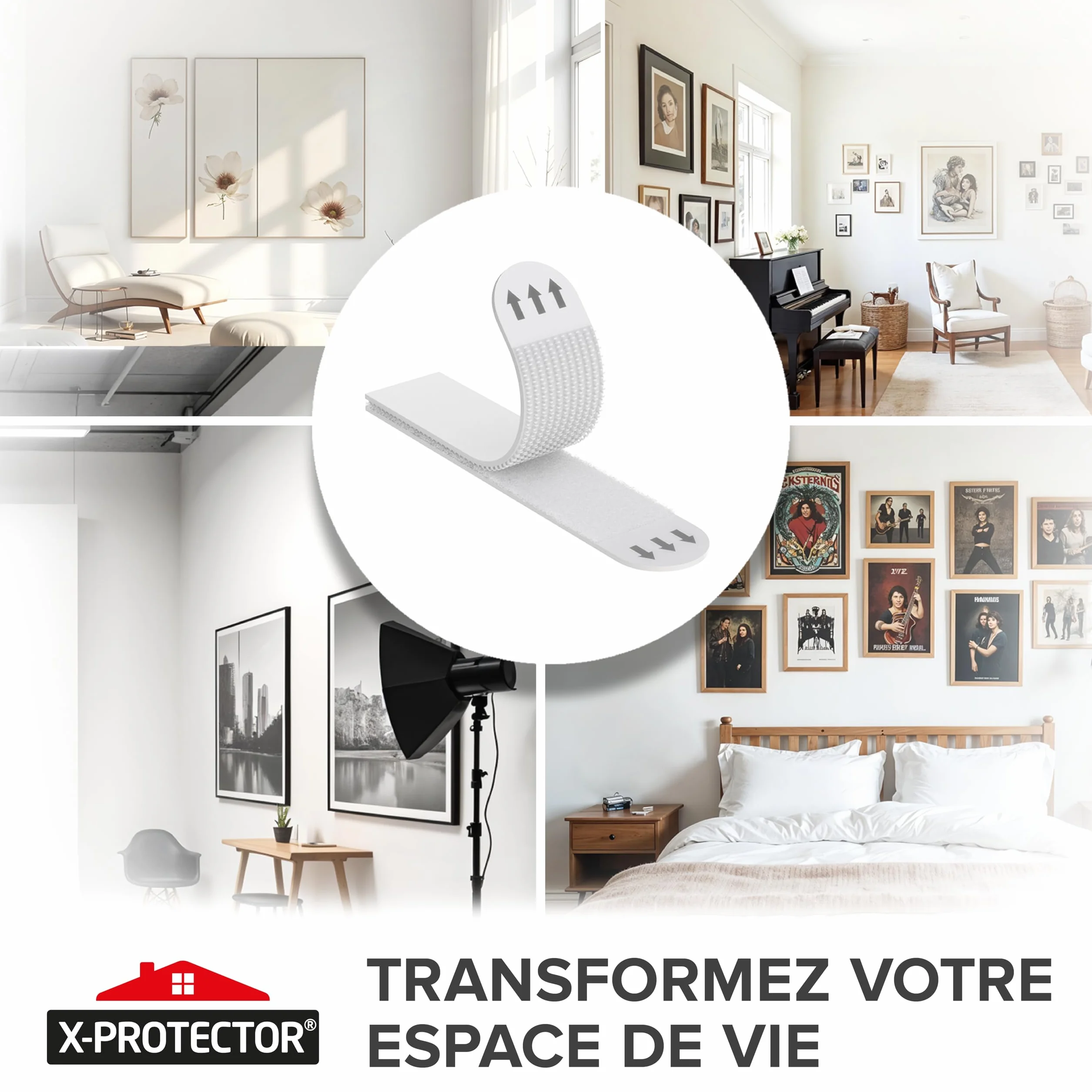 X-Protector Languettes Accroche Tableau 28 paires Sans Percage Adhésif jusqu'à 9 kg Taille M+L