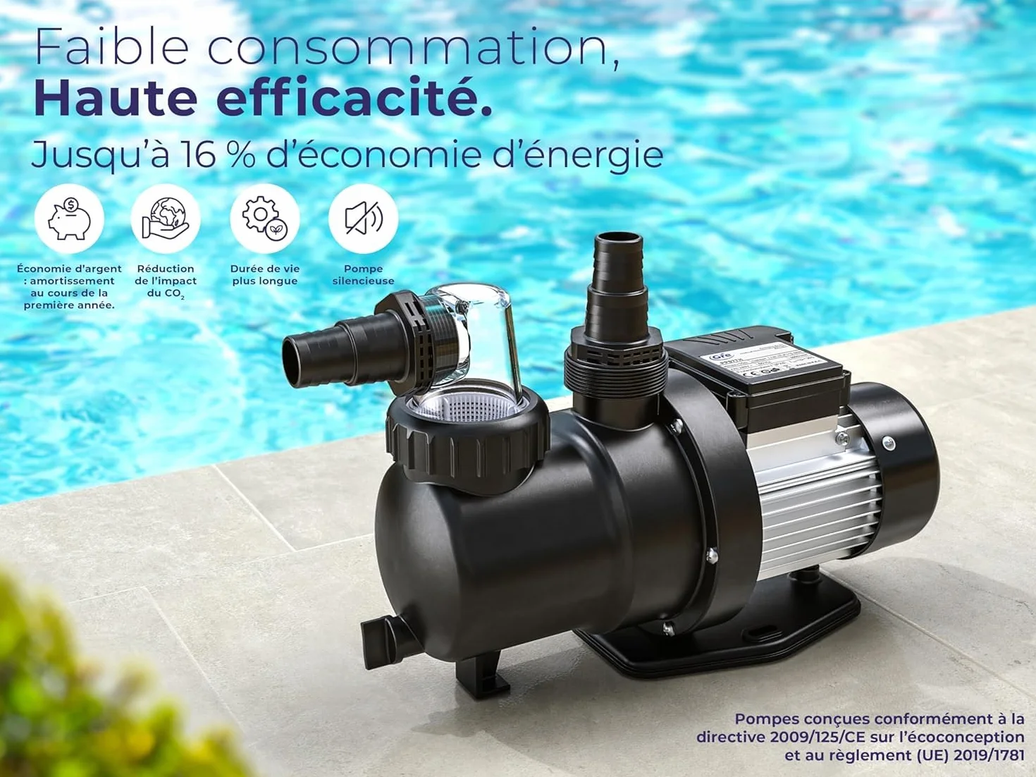 Pompe de filtration pour piscine Gre PP032 250 W 7 m³/h 35 m³ filtre 500 mm