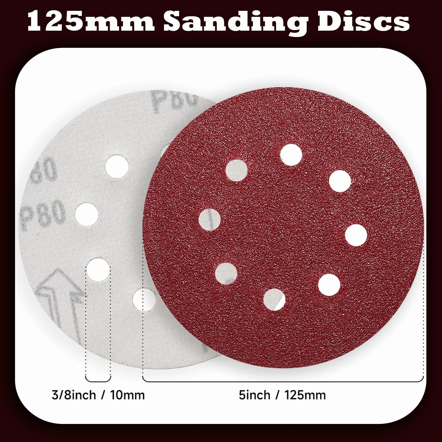 Disque Abrasif 125mm 110Pcs Papier Abrasif Rond 8 Trous Ponceuse Excentrique