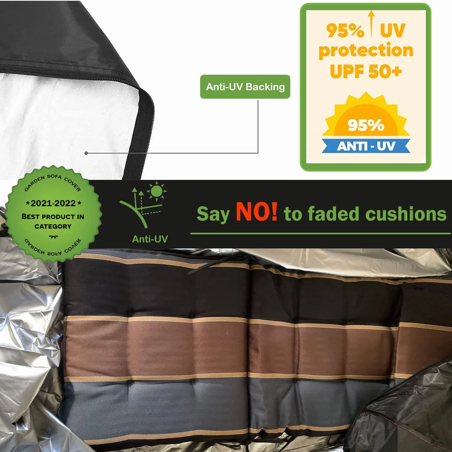 Enzeno Sac rangement coussins jardin tissu Oxford 420D imperméable anti-UV 140x60x60 cm noir