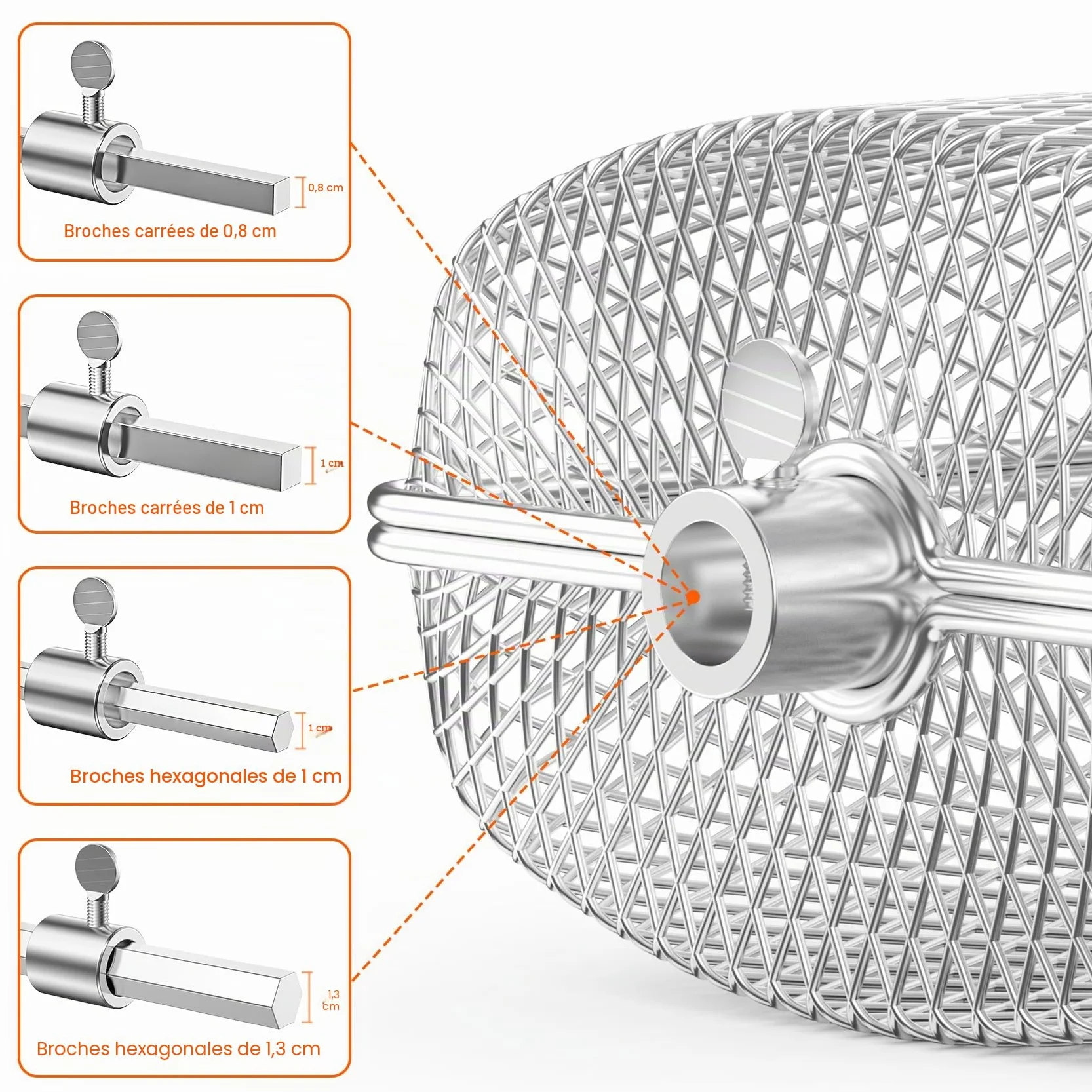 Onlyfire 2 Panier à Barbecue en Acier Inoxydable pour Tournebroche, Panier Grille pour Barbecue, Panier de Cuisson pour Légumes, Frites, Viande, Poisson, Carré + Rond
