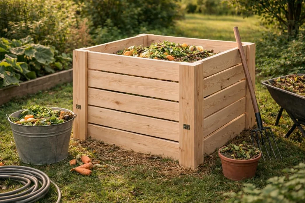 MG Design Composteur en Bois 500L - bac à Compost de Jardin avec Trappe, composteur extérieur Stable pour déchets organiques