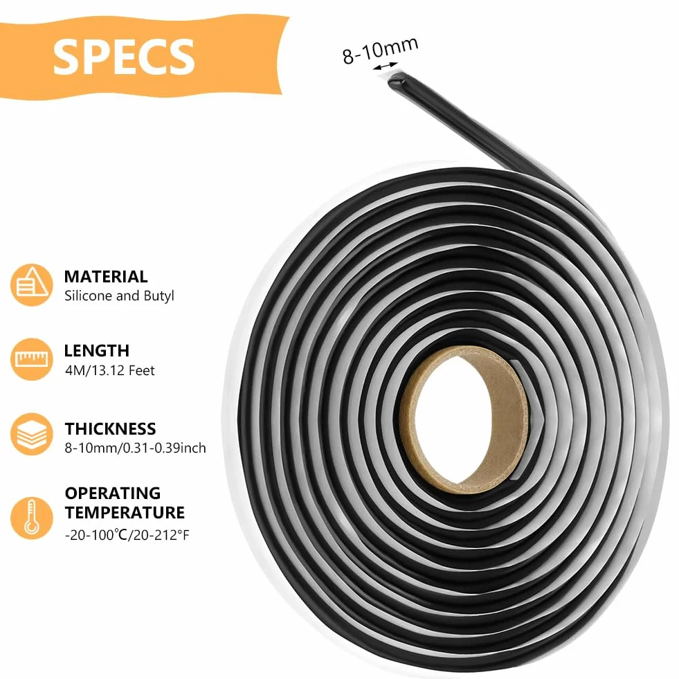 Flintronic Ruban Butyle Sealant Tape 10 mm x 4m Ruban d'étanchéité en caoutchouc étanche à l'eau