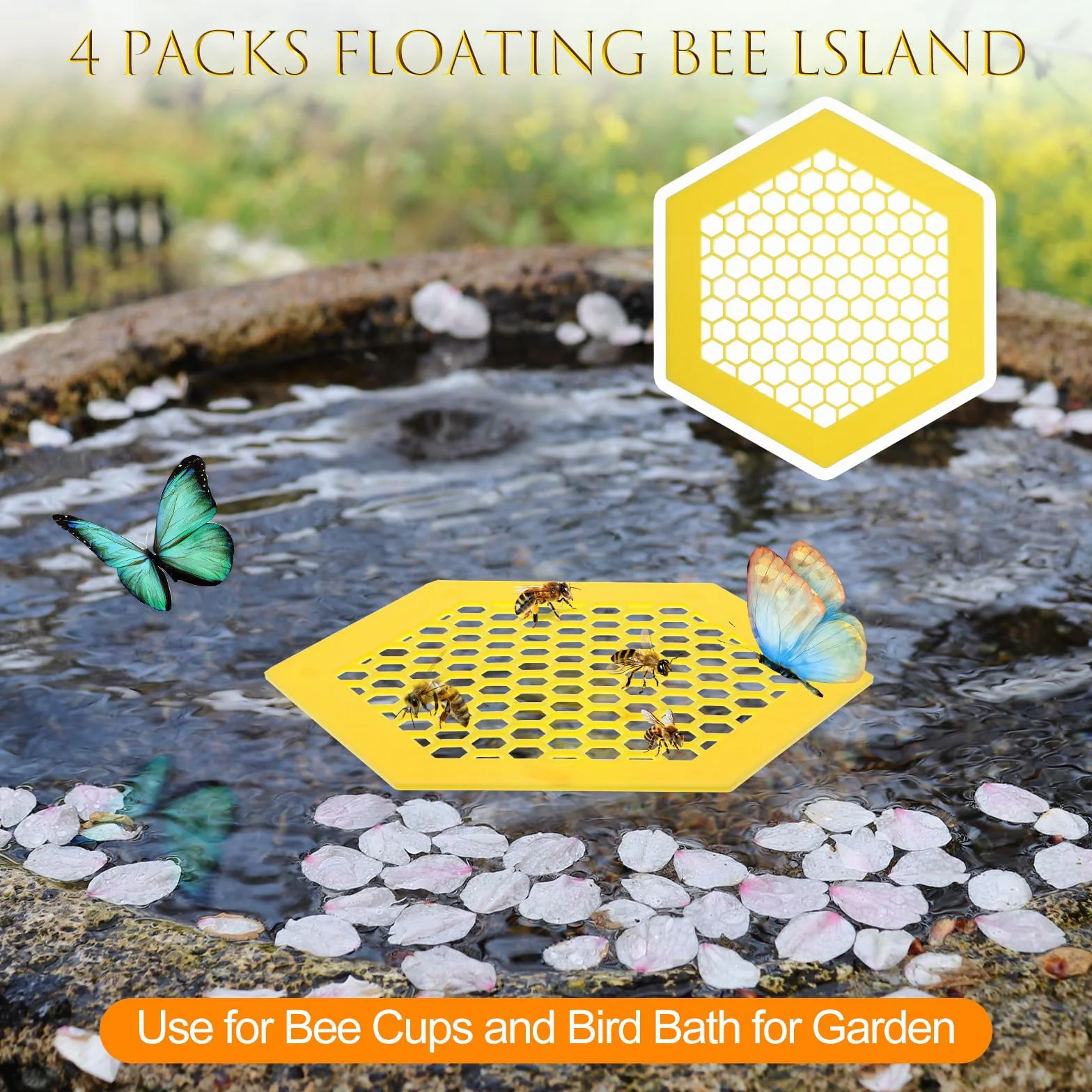 Lot de 4 îles flottantes pour abeilles 18 cm mangeoire abeilles arroseur insectes station eau papillon décoration jardin extérieur pollinisateurs