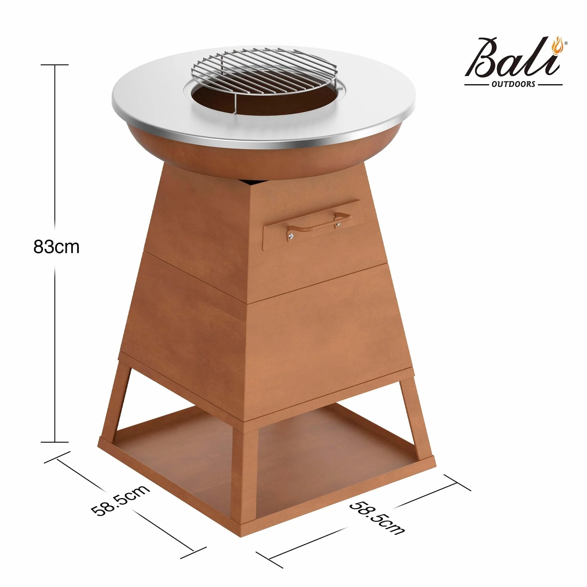 BALI OUTDOORS Braséro Plancha Rouillé en bois extérieur Jardin